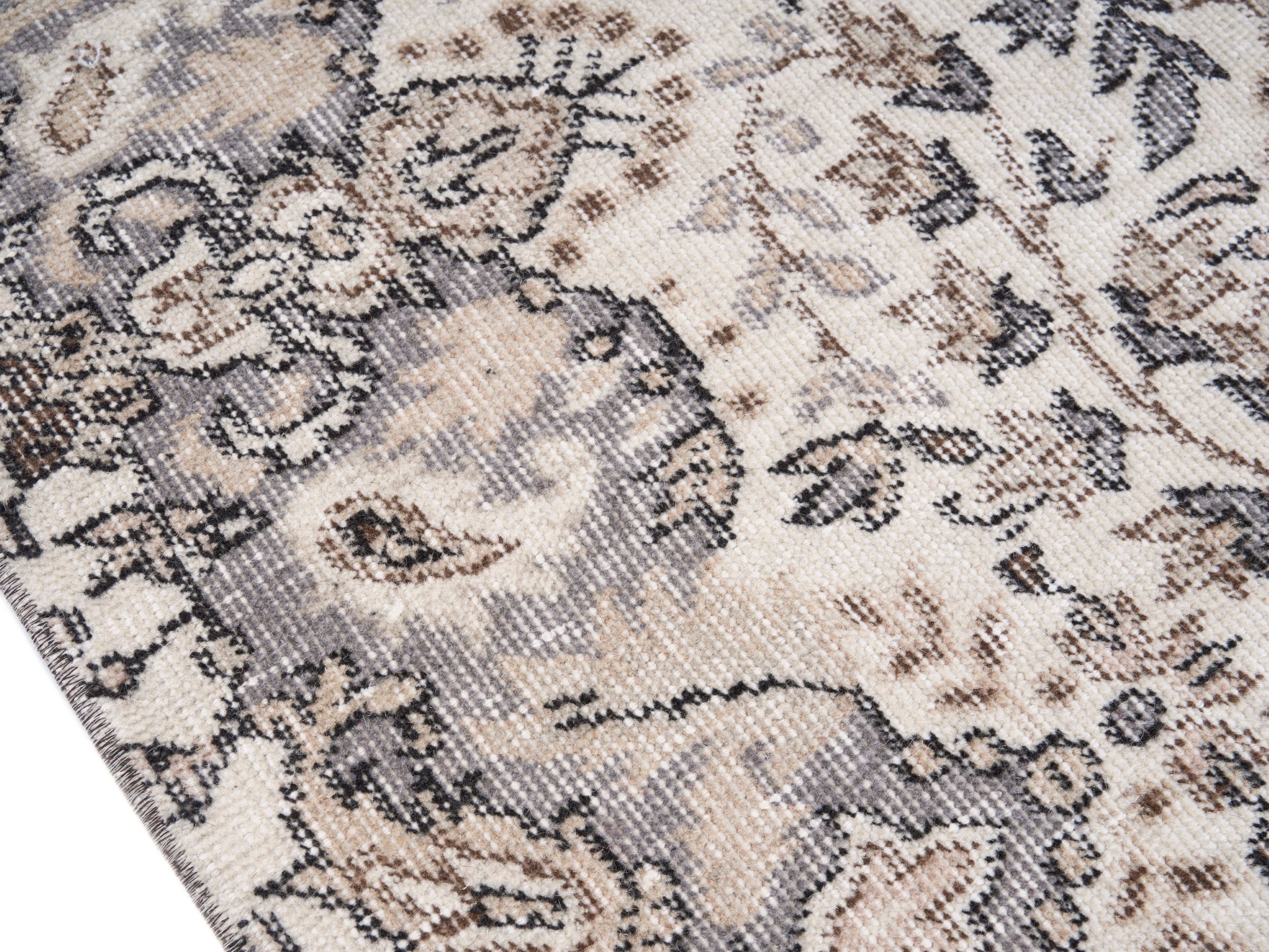 Turkish Isparta area rug in cream and stone, view 6 of 10
