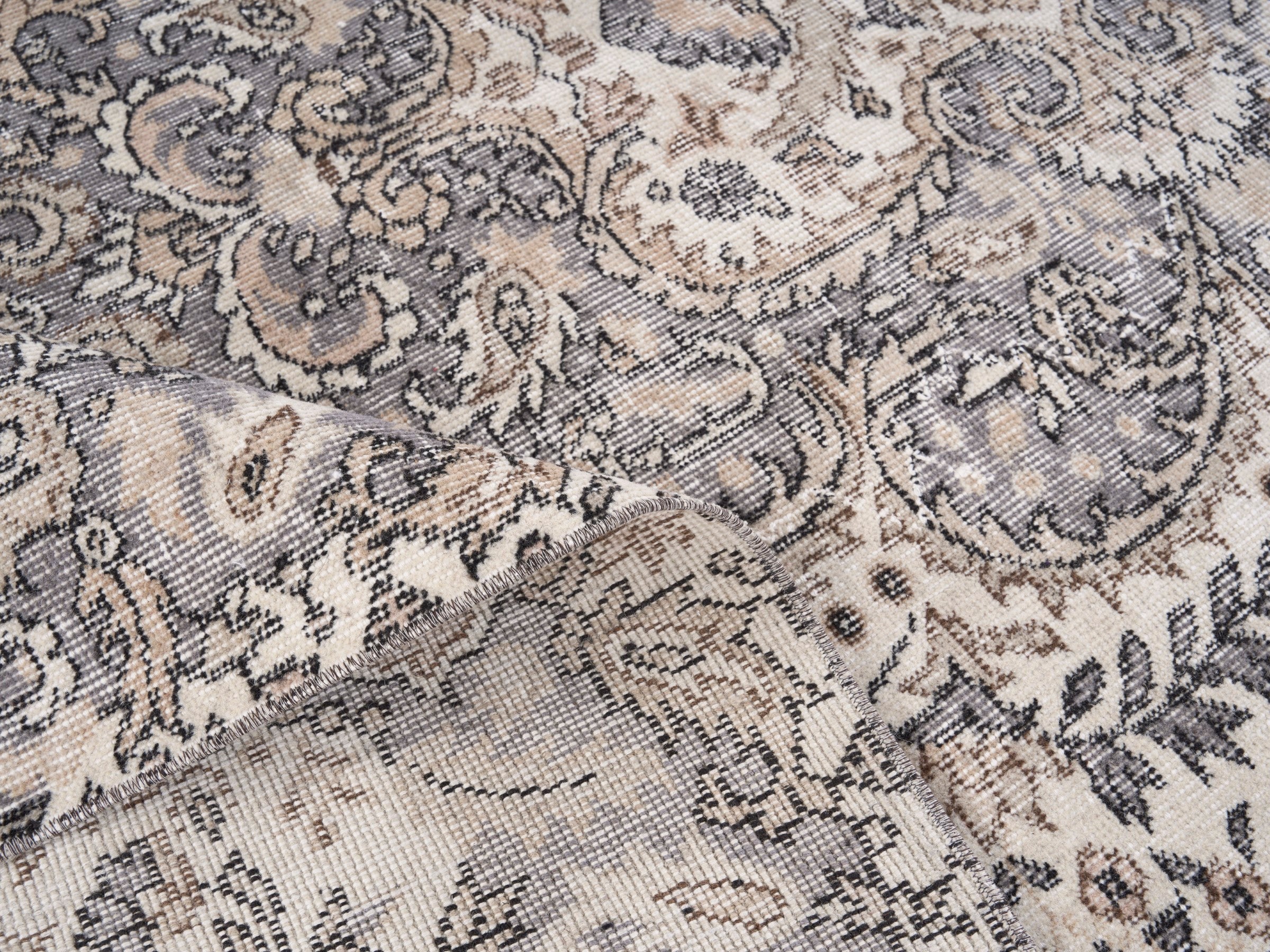 Turkish Isparta area rug in cream and stone, view 9 of 10