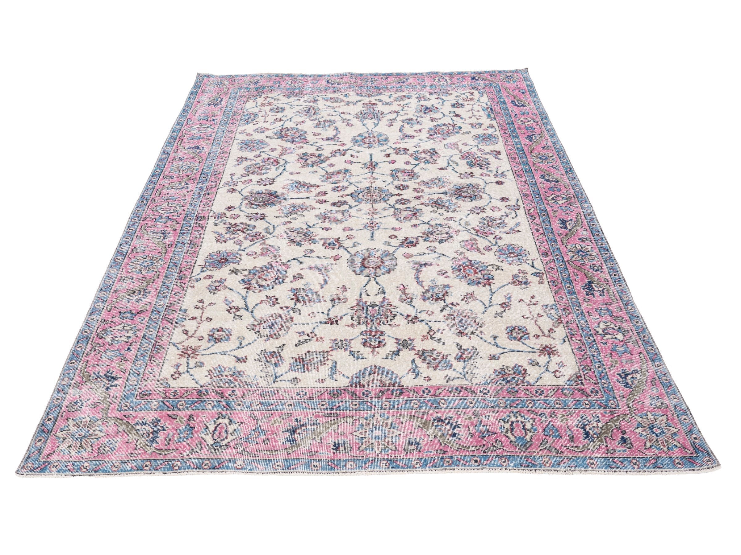 Turkish Isparta area rug in cream and rose, view 2 of 10