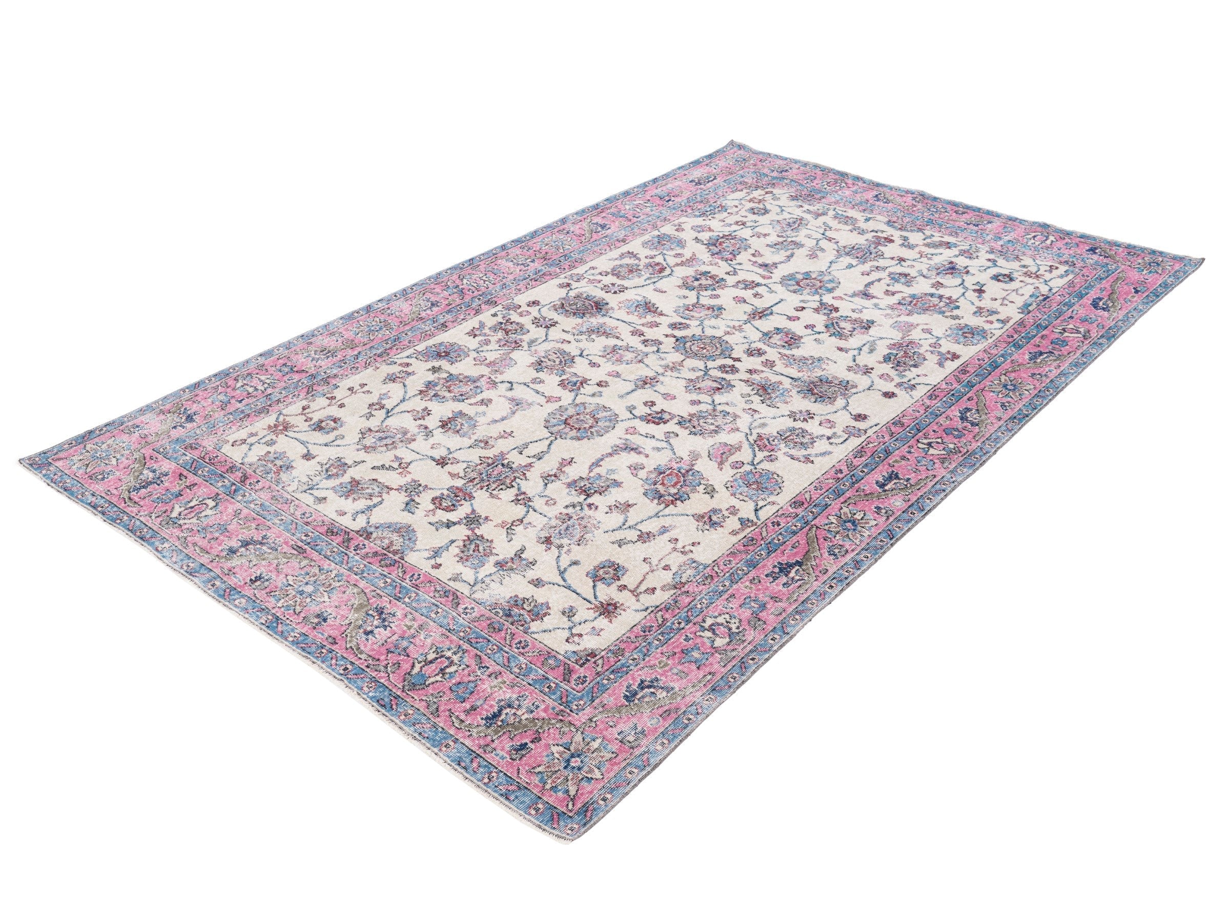 Turkish Isparta area rug in cream and rose, view 3 of 10