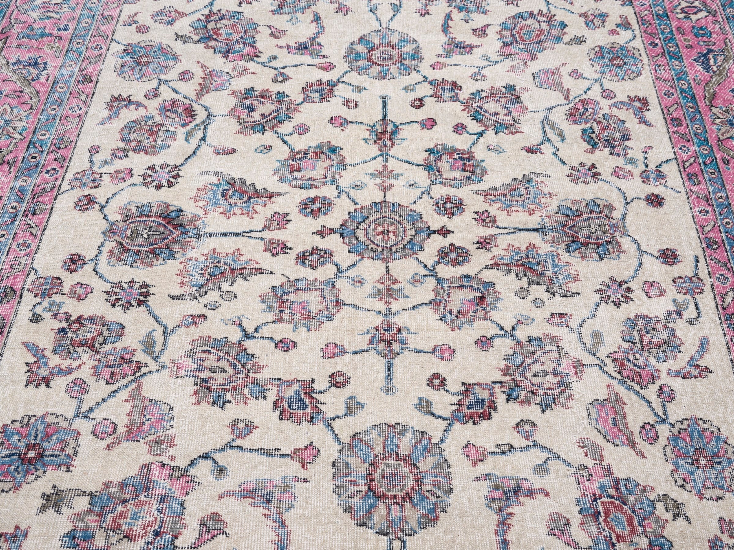 Turkish Isparta area rug in cream and rose, view 4 of 10
