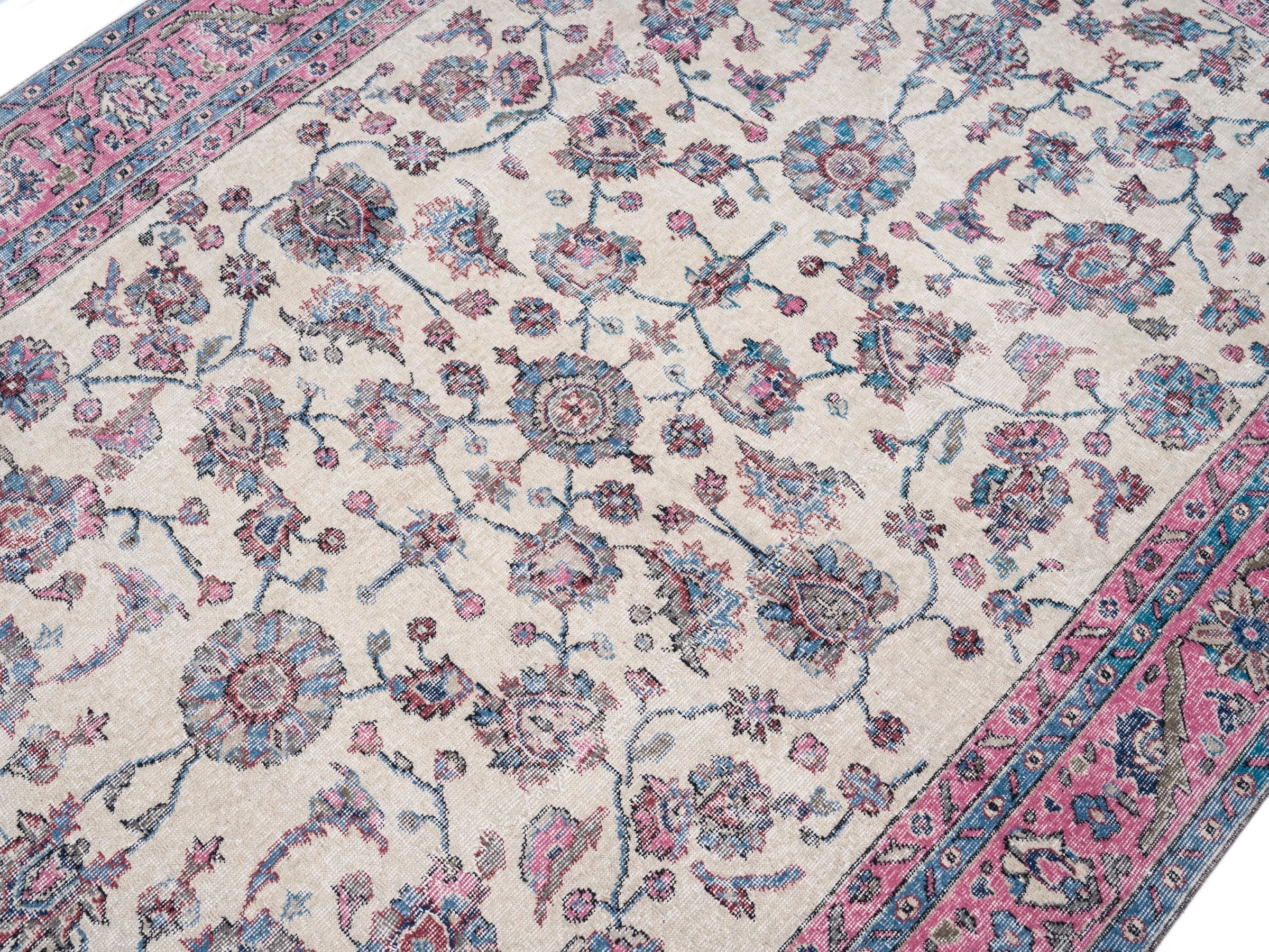 Turkish Isparta area rug in cream and rose, view 5 of 10