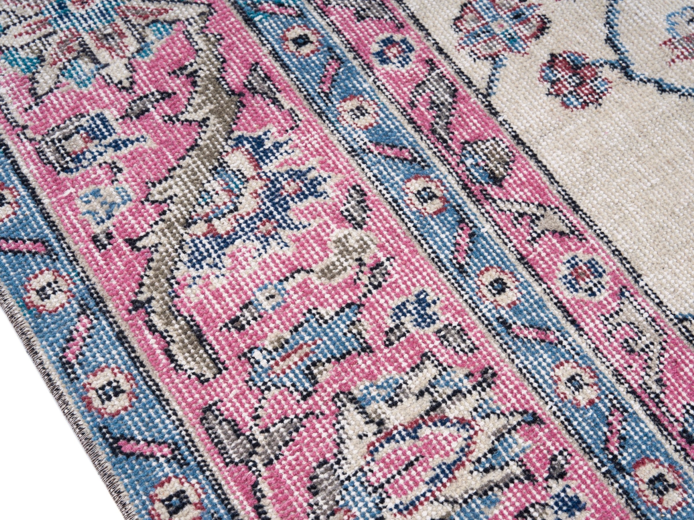 Turkish Isparta area rug in cream and rose, view 6 of 10