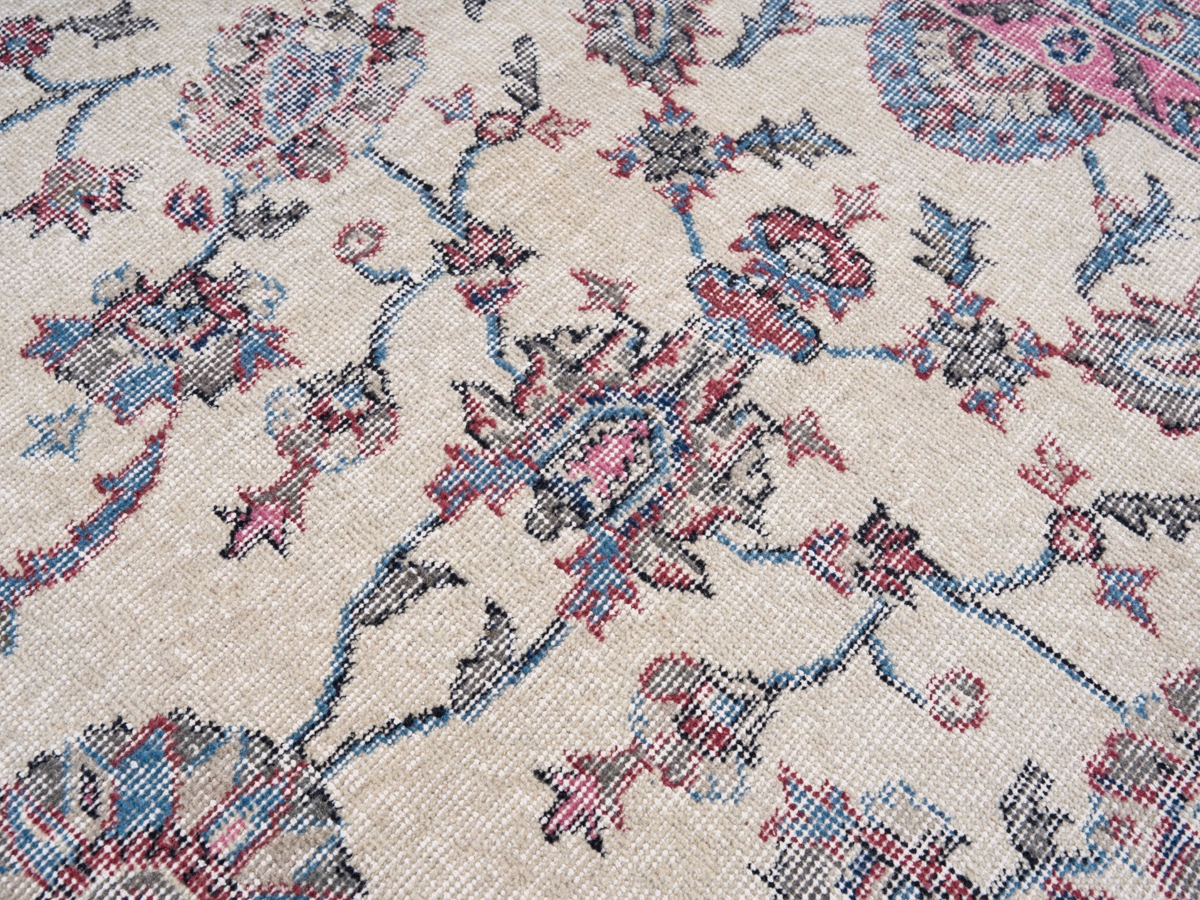 Turkish Isparta area rug in cream and rose, view 7 of 10