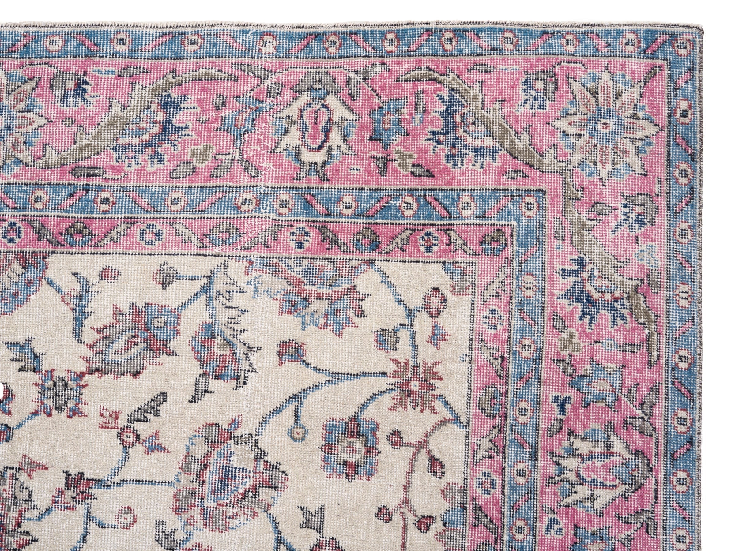 Turkish Isparta area rug in cream and rose, view 8 of 10
