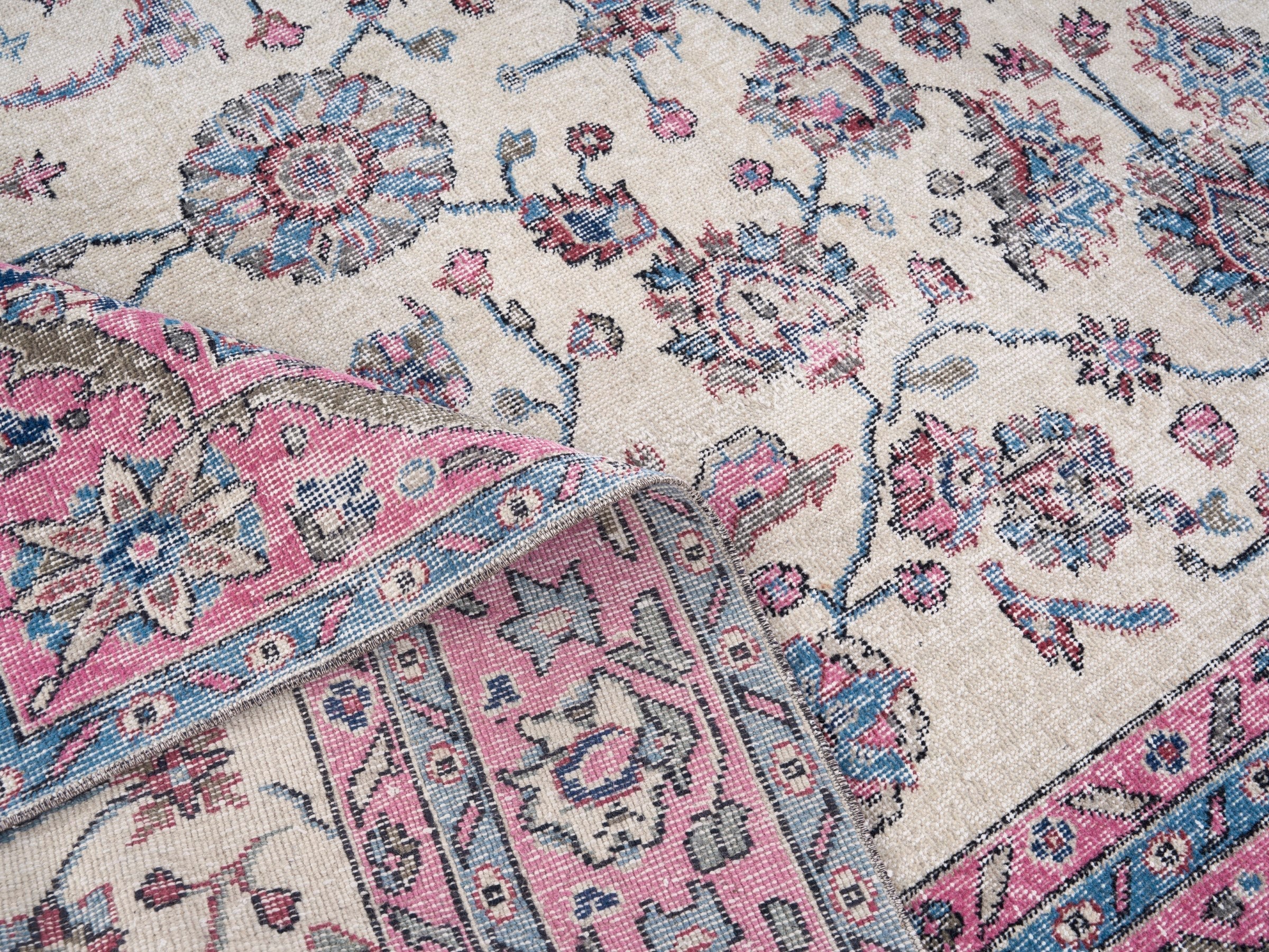 Turkish Isparta area rug in cream and rose, view 9 of 10