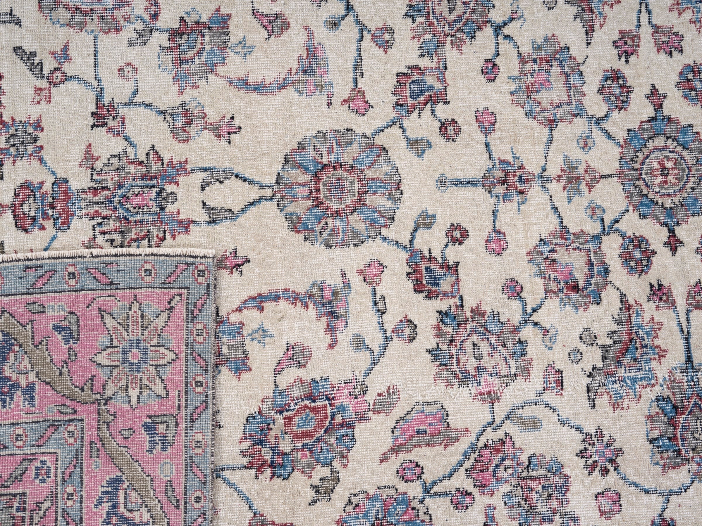 Turkish Isparta area rug in cream and rose, view 10 of 10