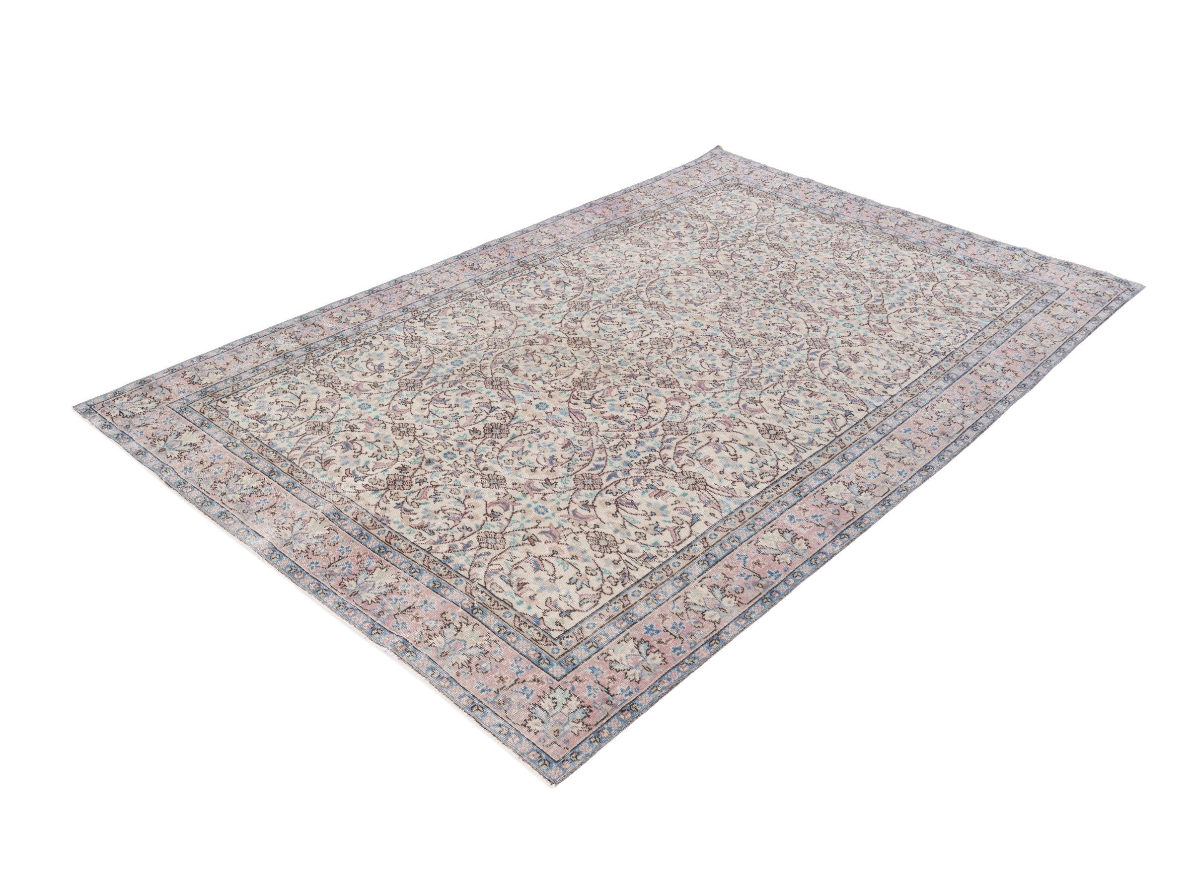Turkish Isparta area rug in ivory and muted pink, view 3 of 10