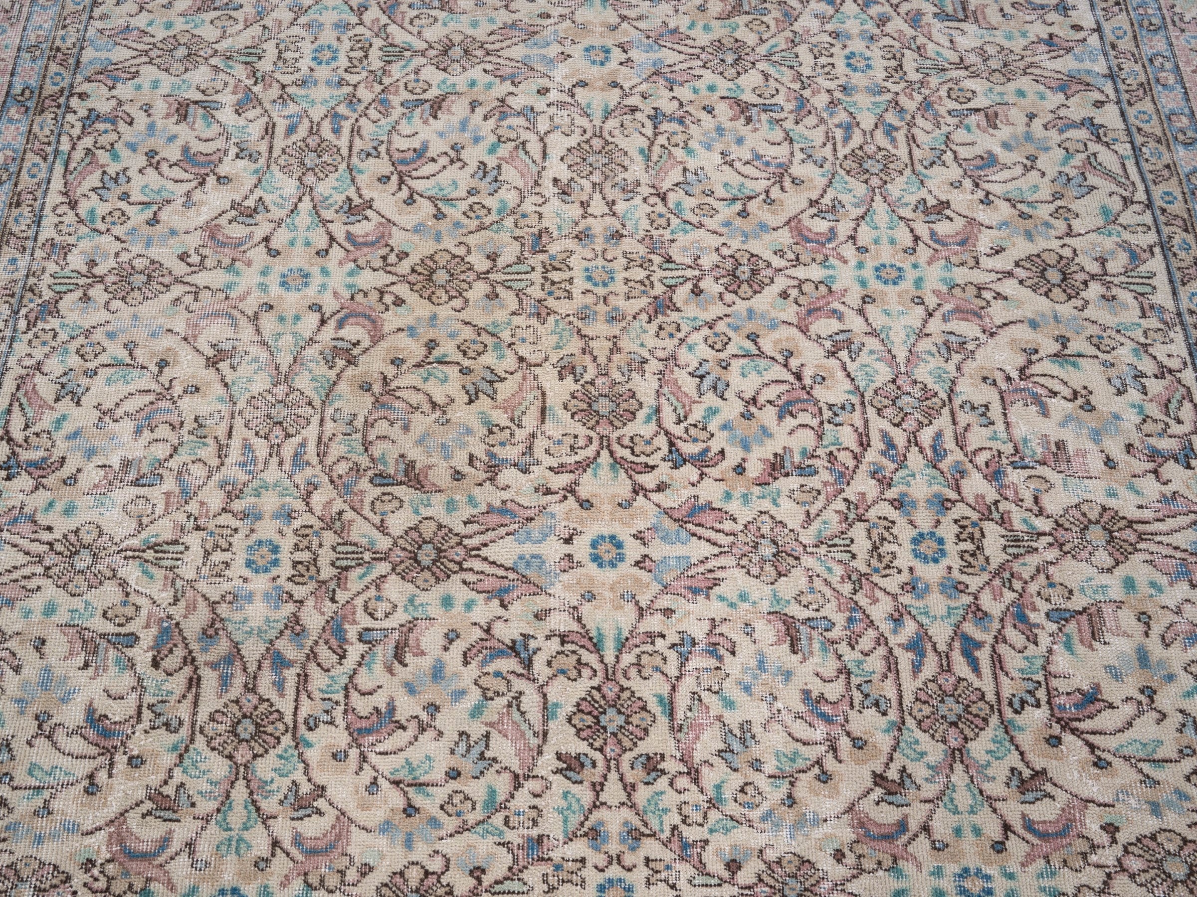 Turkish Isparta area rug in ivory and muted pink, view 4 of 10
