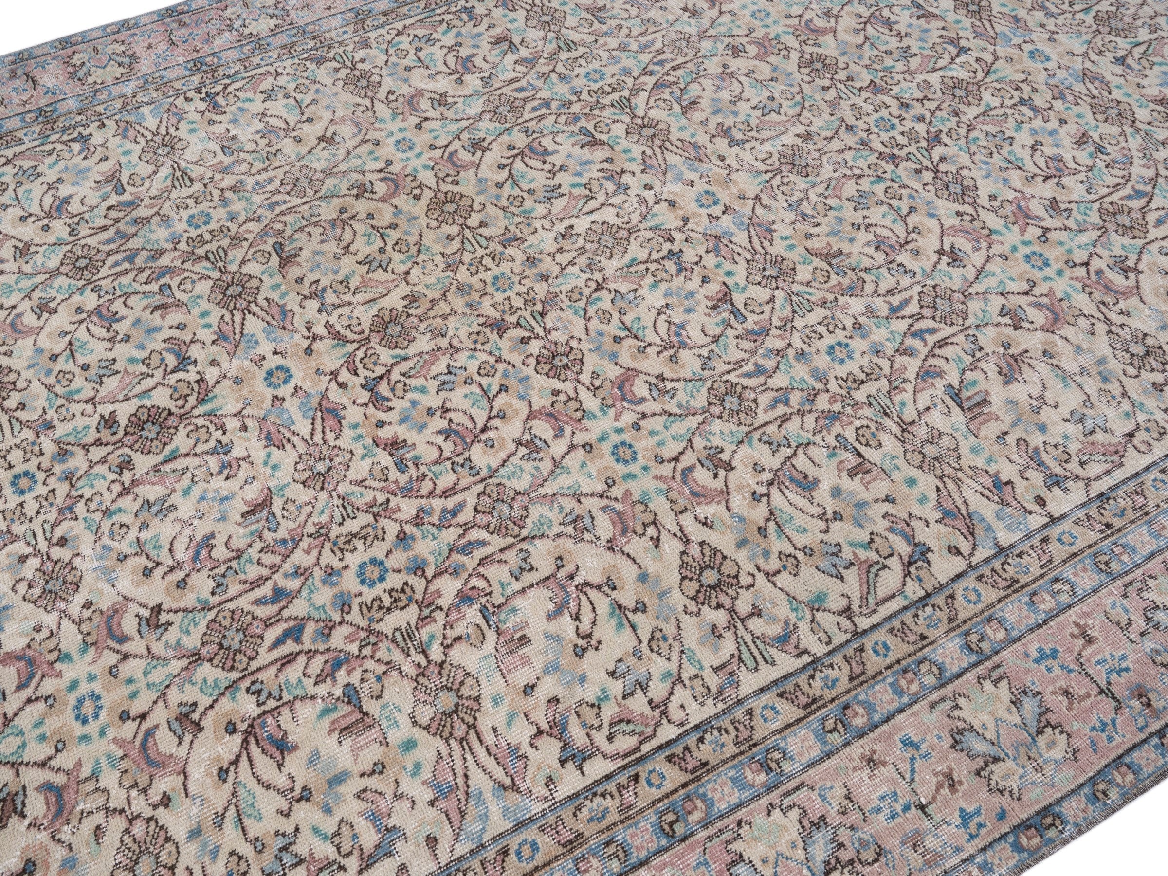 Turkish Isparta area rug in ivory and muted pink, view 5 of 10