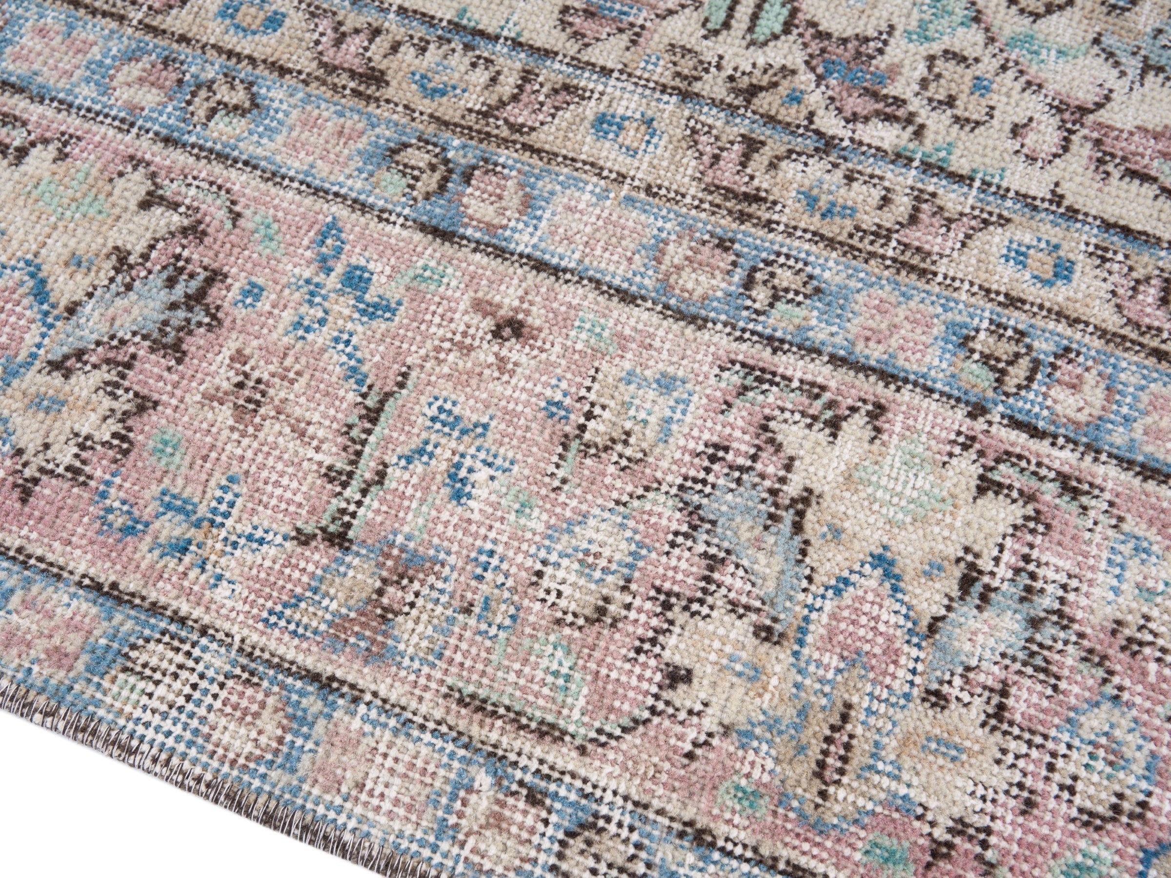 Turkish Isparta area rug in ivory and muted pink, view 6 of 10
