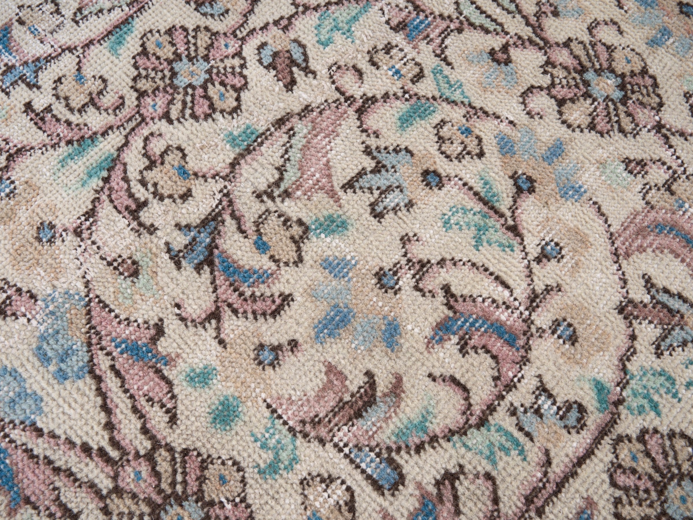 Turkish Isparta area rug in ivory and muted pink, view 7 of 10