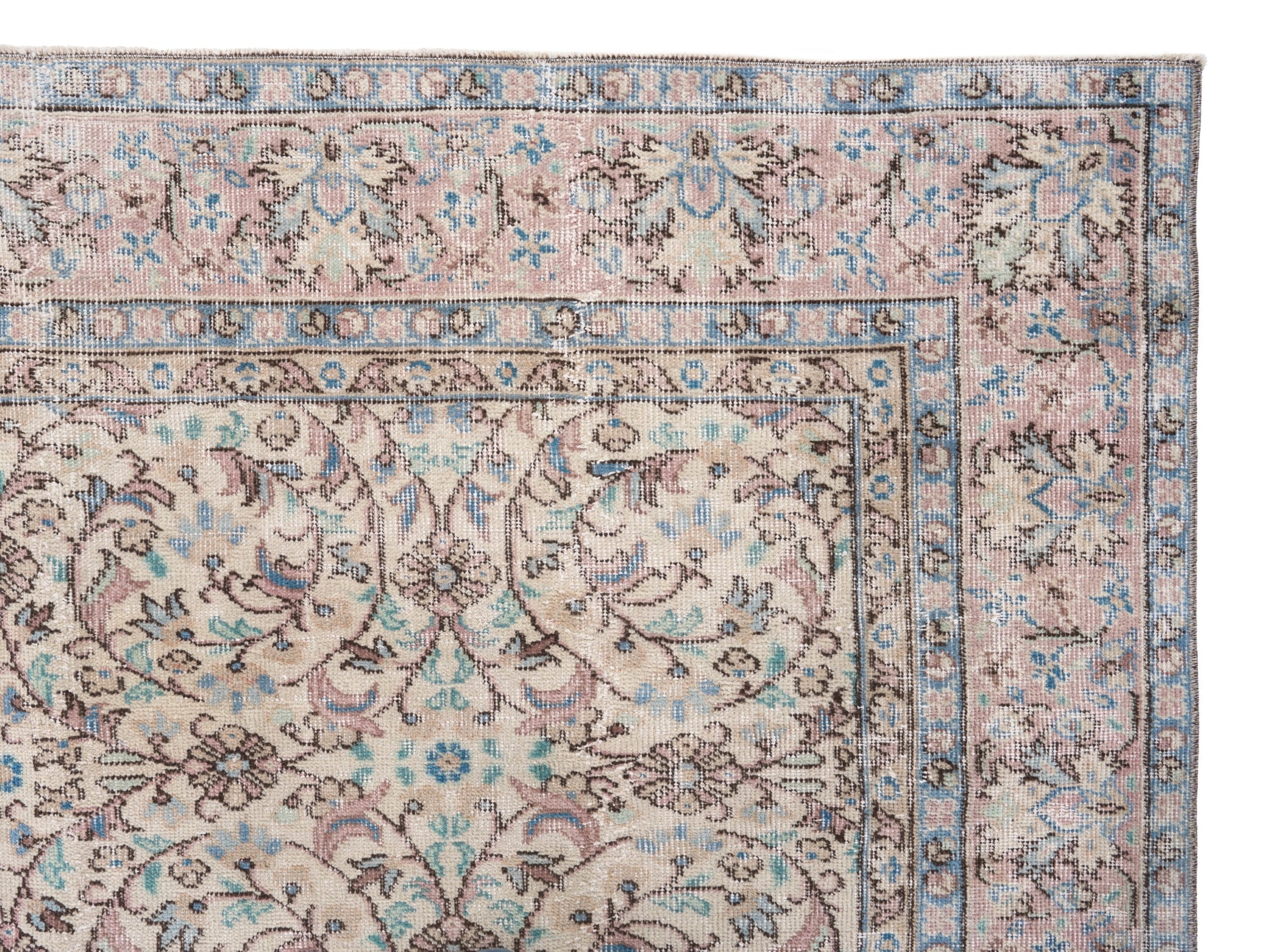 Turkish Isparta area rug in ivory and muted pink, view 8 of 10