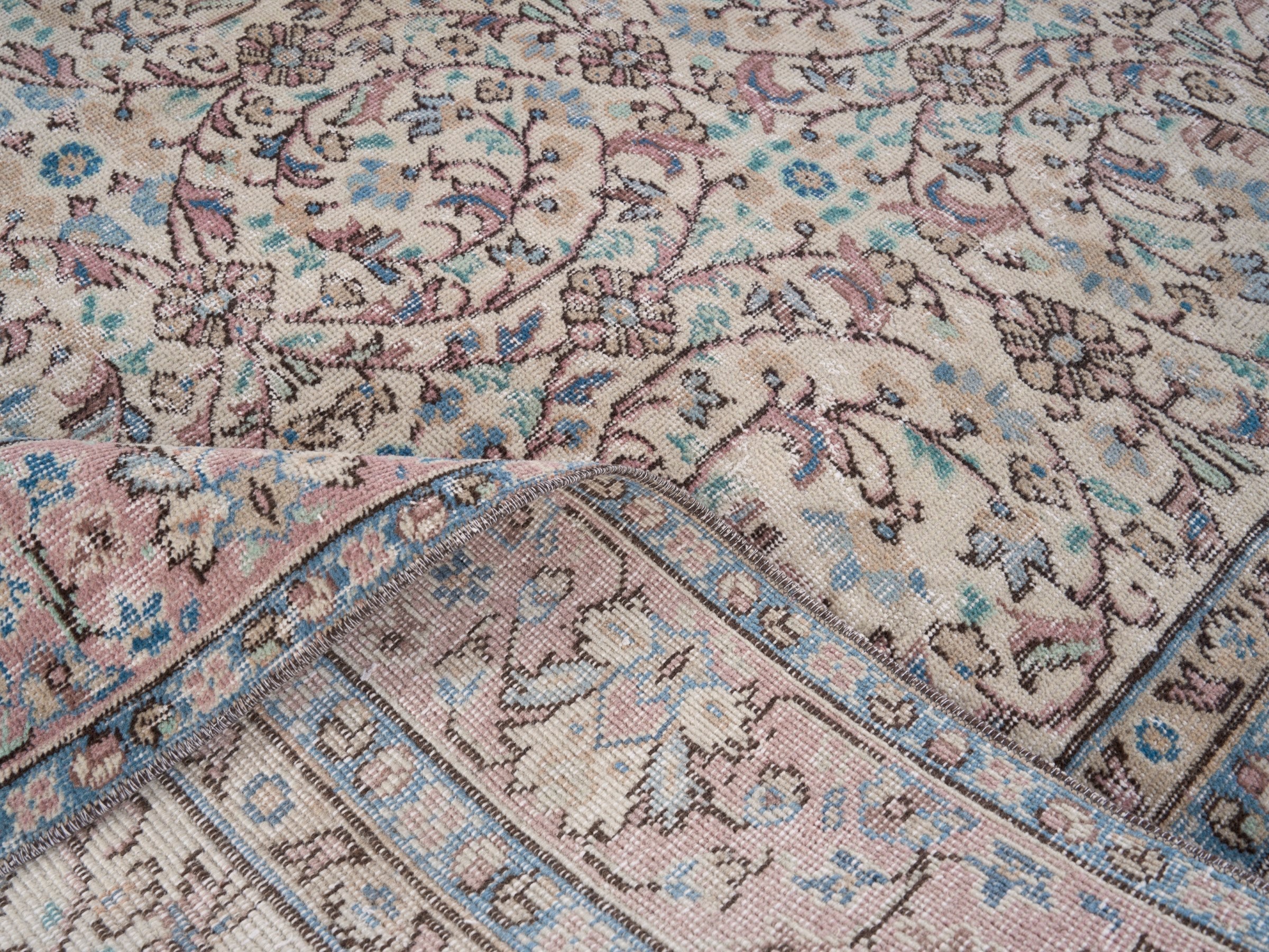 Turkish Isparta area rug in ivory and muted pink, view 9 of 10