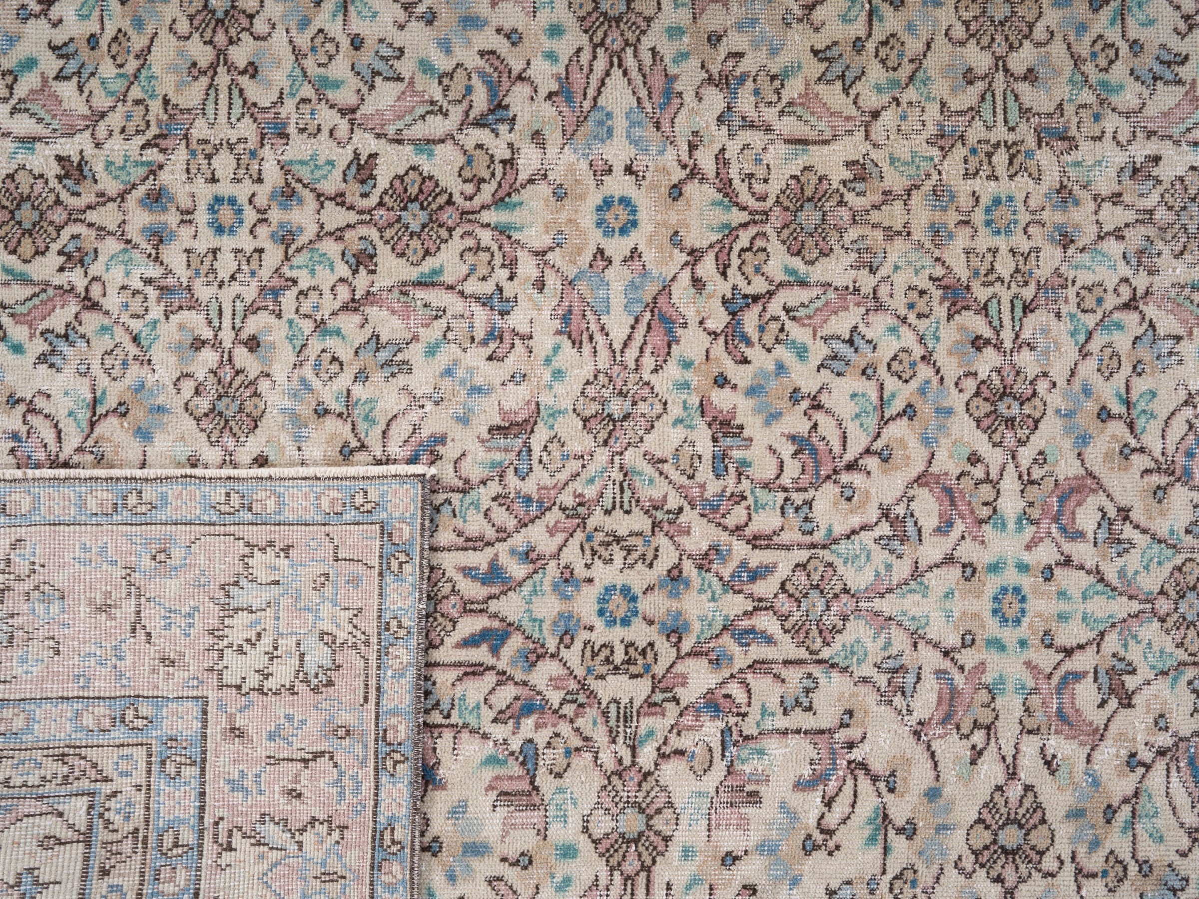 Turkish Isparta area rug in ivory and muted pink, view 10 of 10