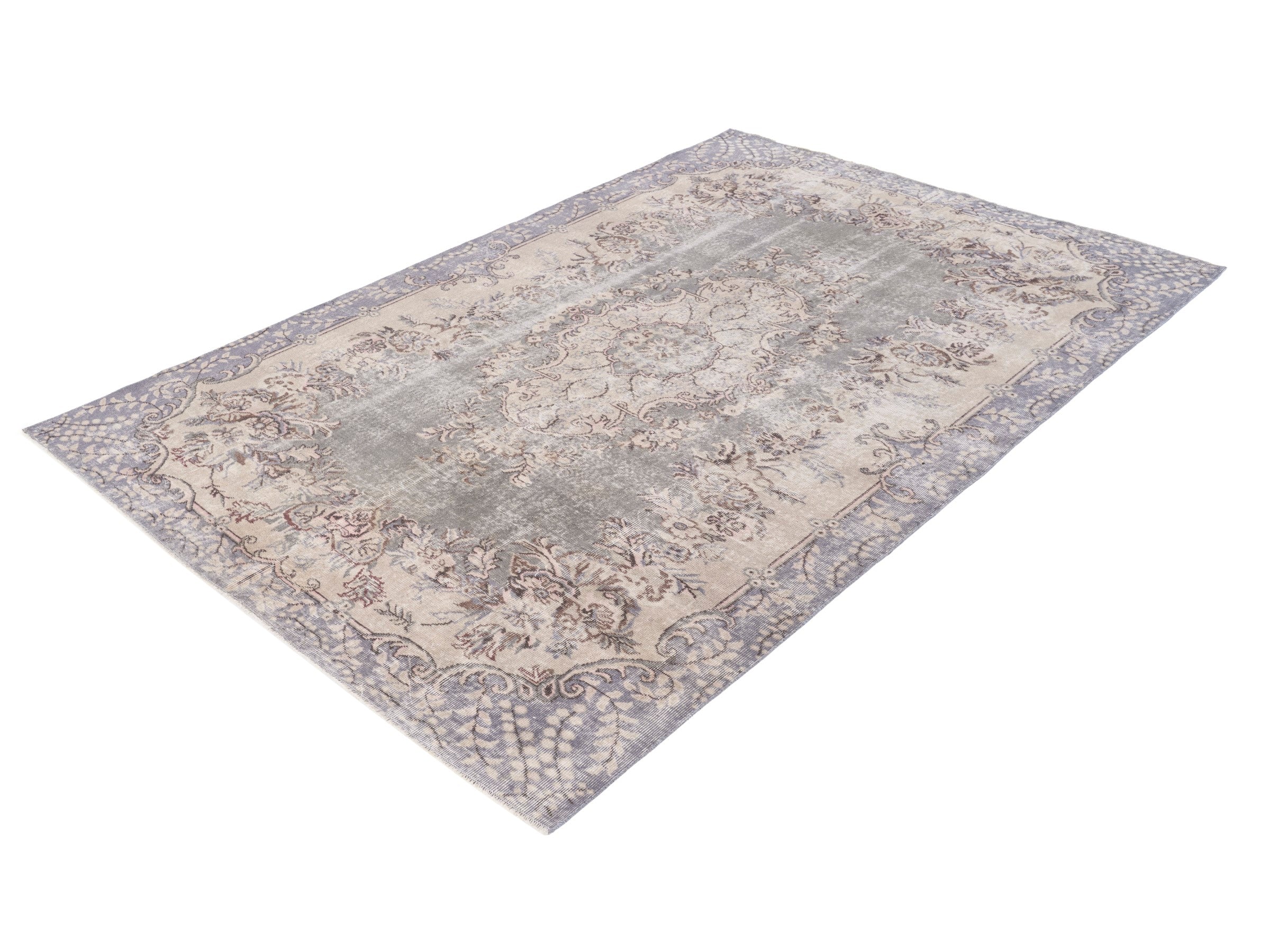 Turkish Isparta area rug in cream and greige, view 3 of 10