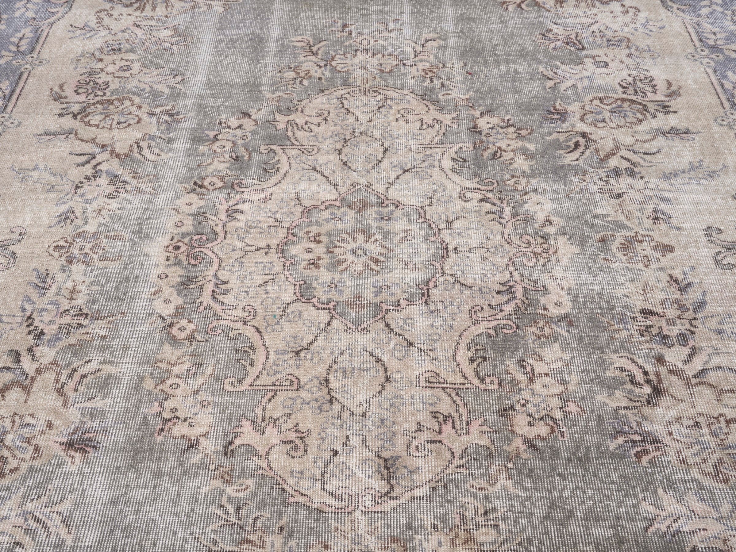 Turkish Isparta area rug in cream and greige, view 4 of 10