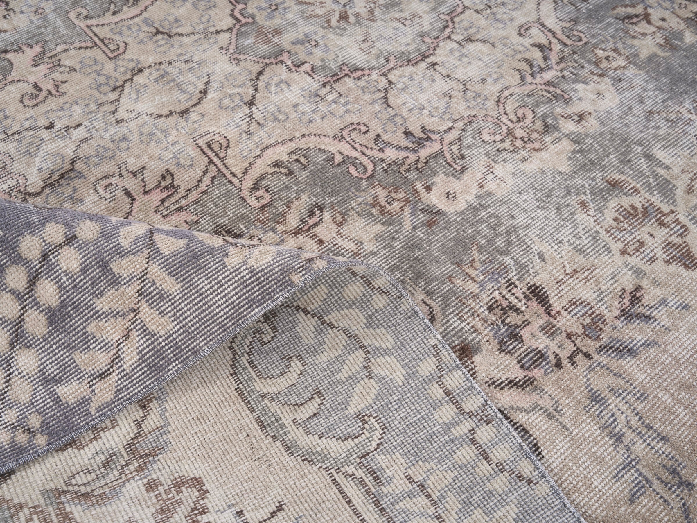 Turkish Isparta area rug in cream and greige, view 9 of 10