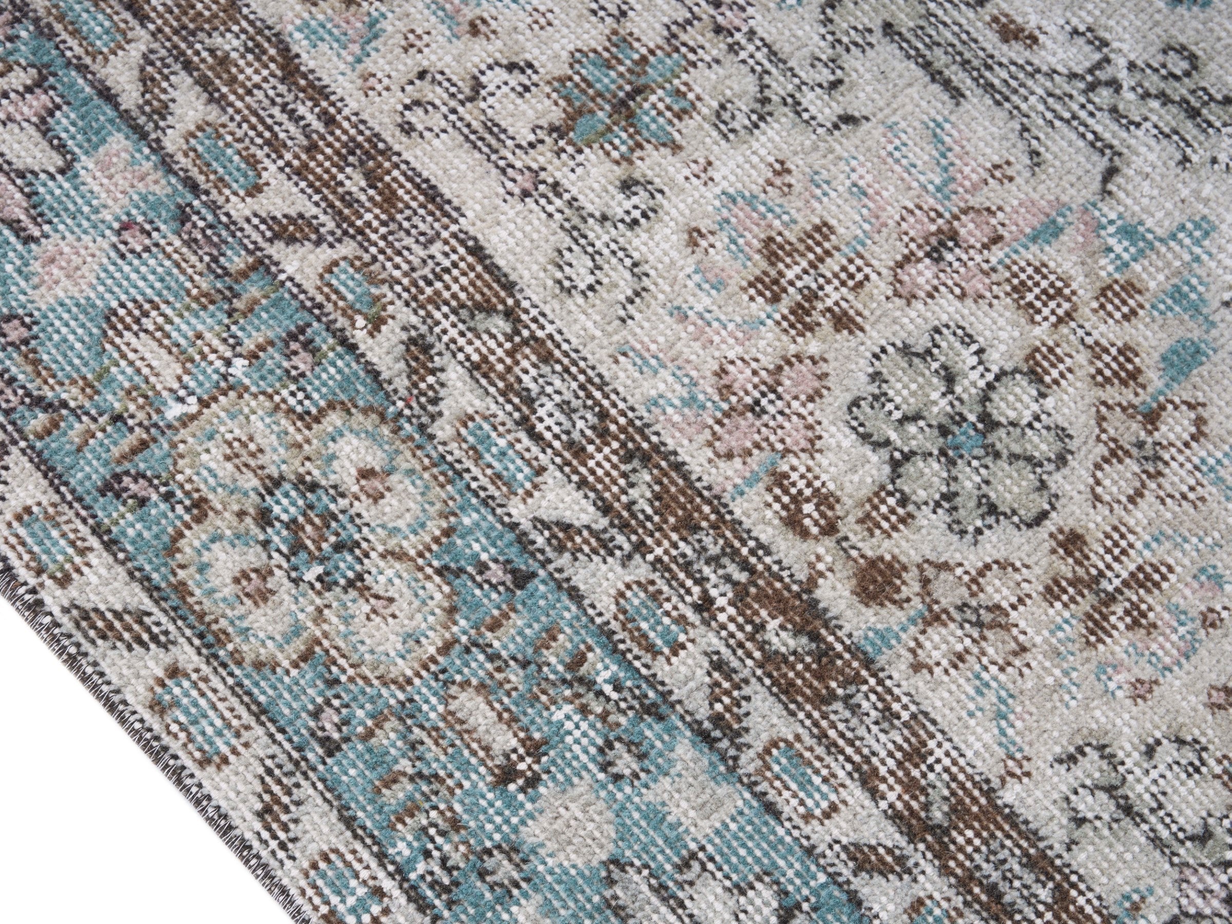 Turkish Isparta area rug in ivory and dusty blue, view 5 of 10