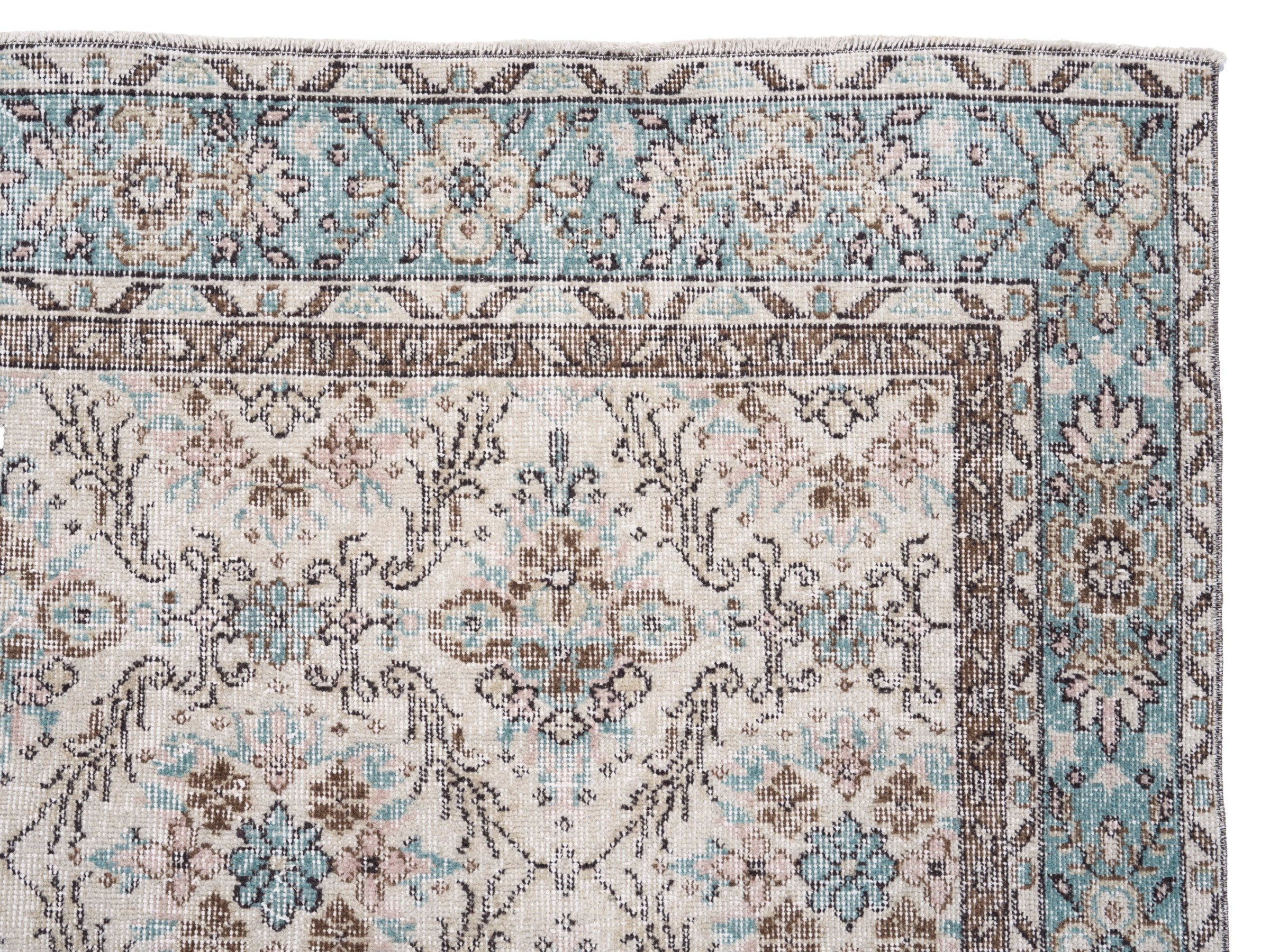 Turkish Isparta area rug in ivory and dusty blue, view 6 of 10