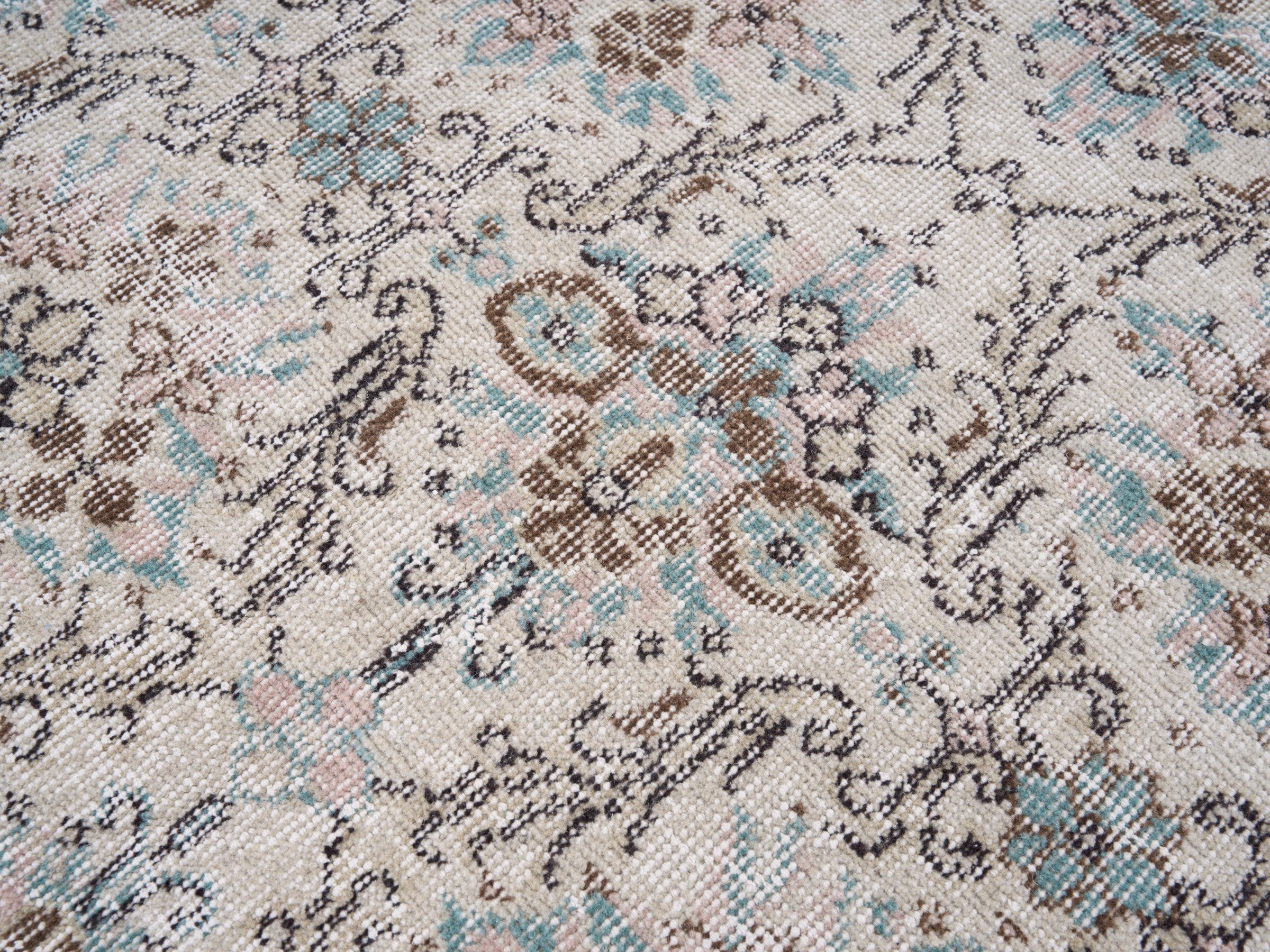 Turkish Isparta area rug in ivory and dusty blue, view 9 of 10
