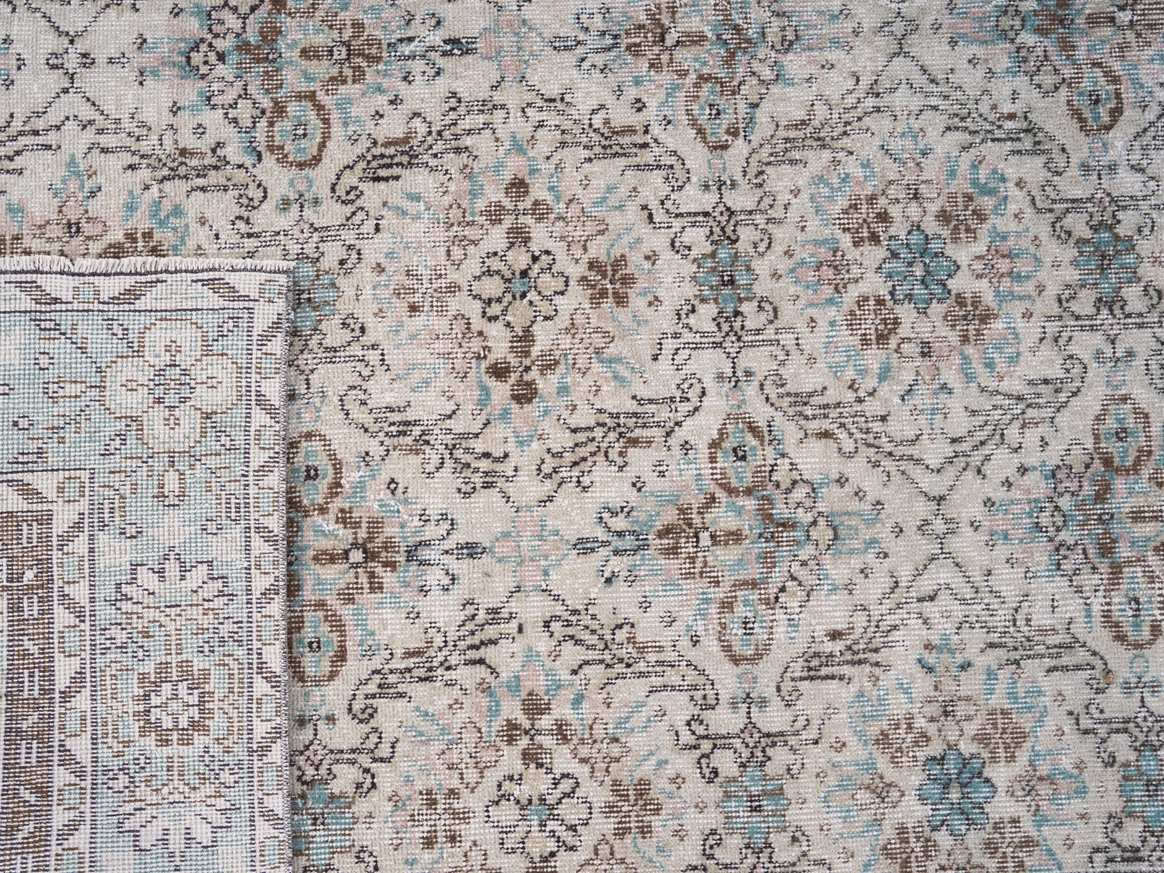 Turkish Isparta area rug in ivory and dusty blue, view 10 of 10