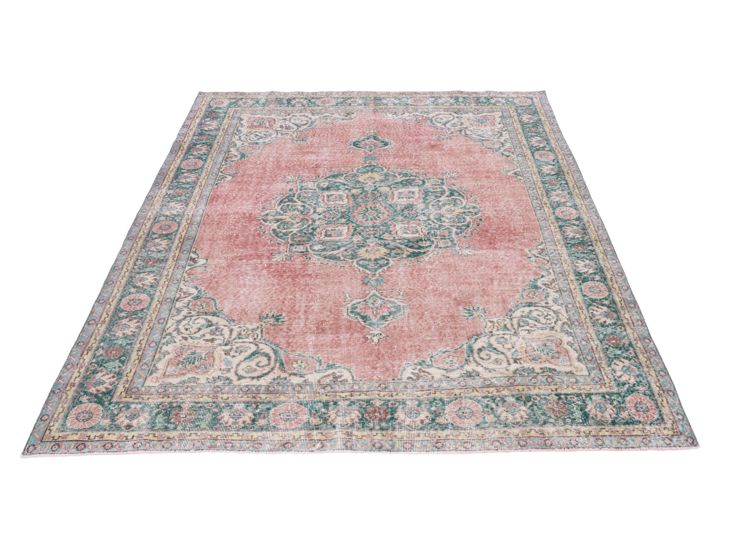 Turkish Isparta area rug in dusty rose and sage, view 2 of 10