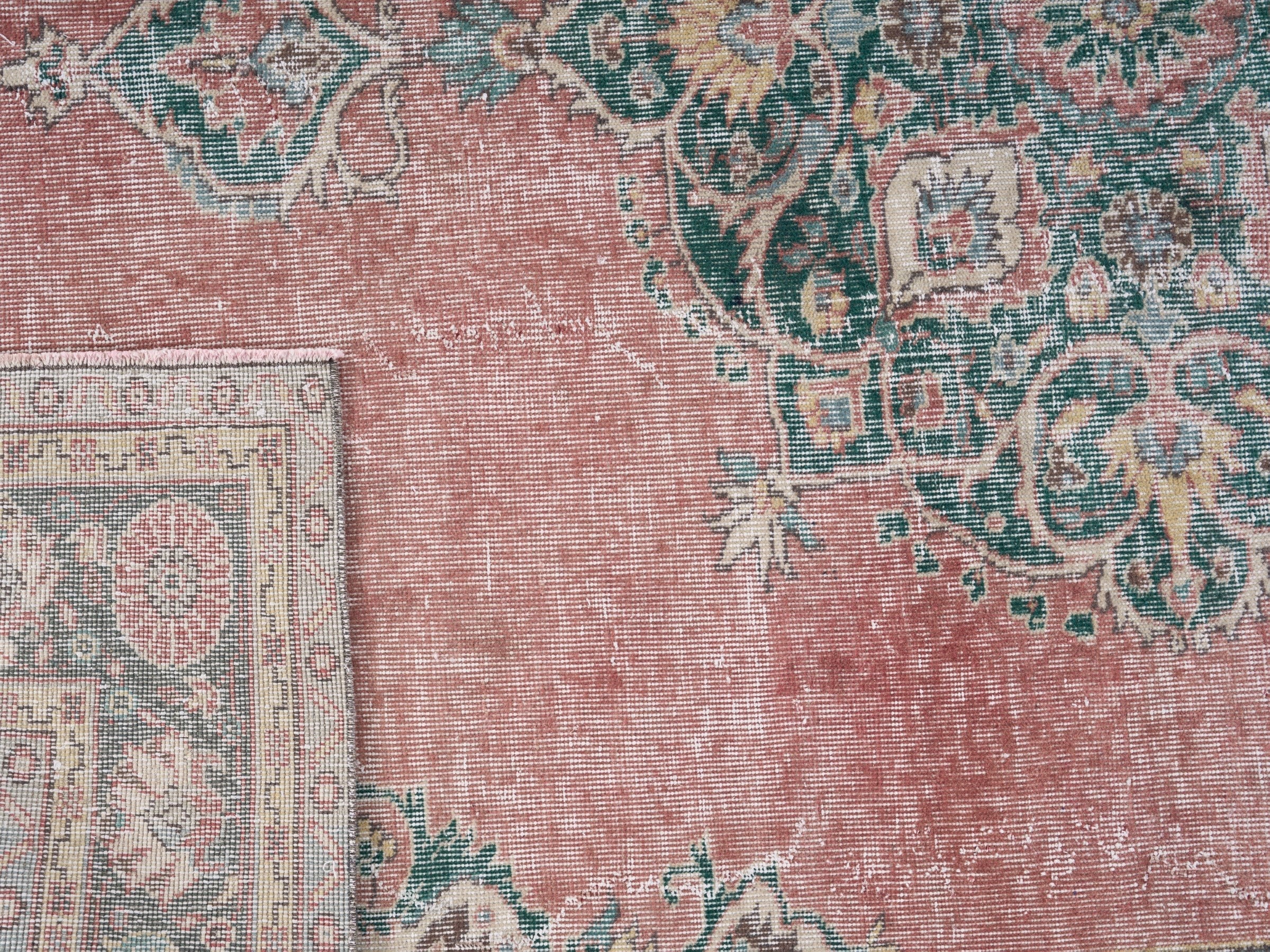 Turkish Isparta area rug in dusty rose and sage, view 10 of 10