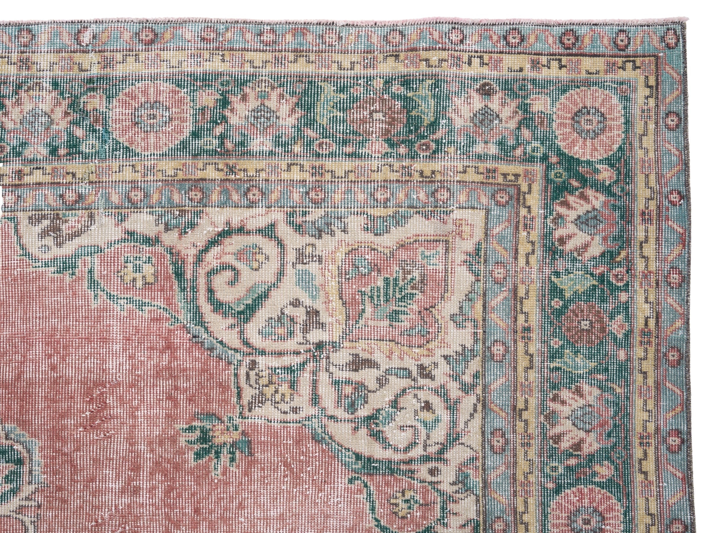 Turkish Isparta area rug in dusty rose and sage, view 8 of 10