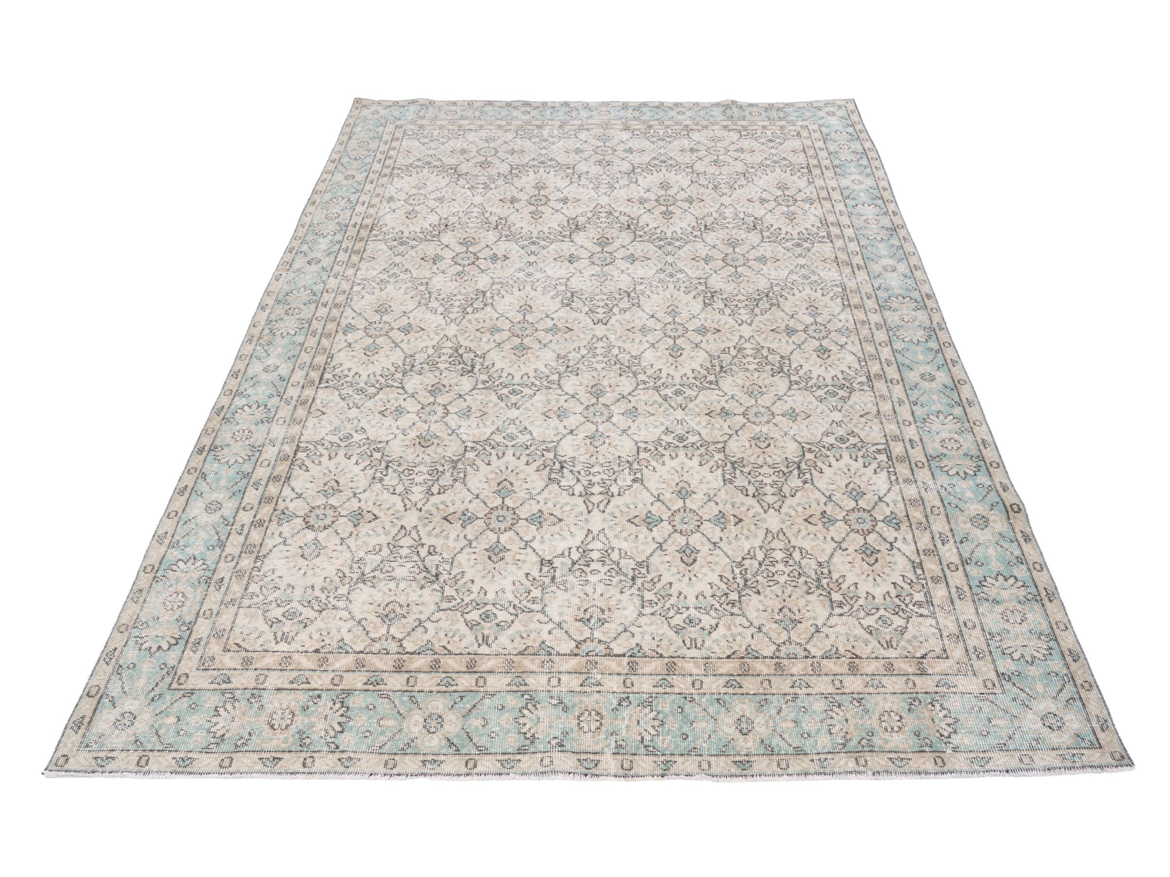 Turkish Isparta area rug in cream and celadon, view 2 of 10