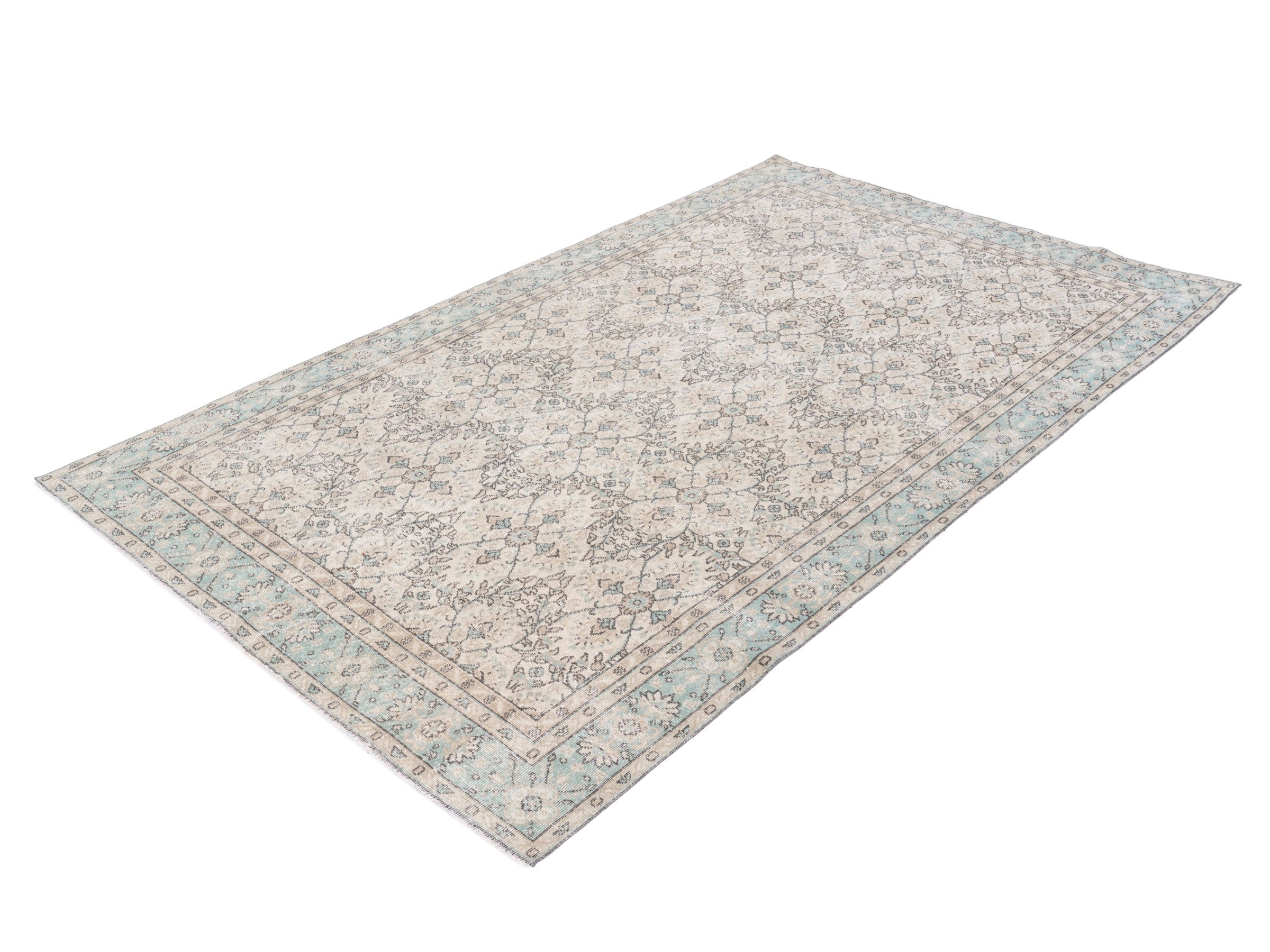 Turkish Isparta area rug in cream and celadon, view 3 of 10