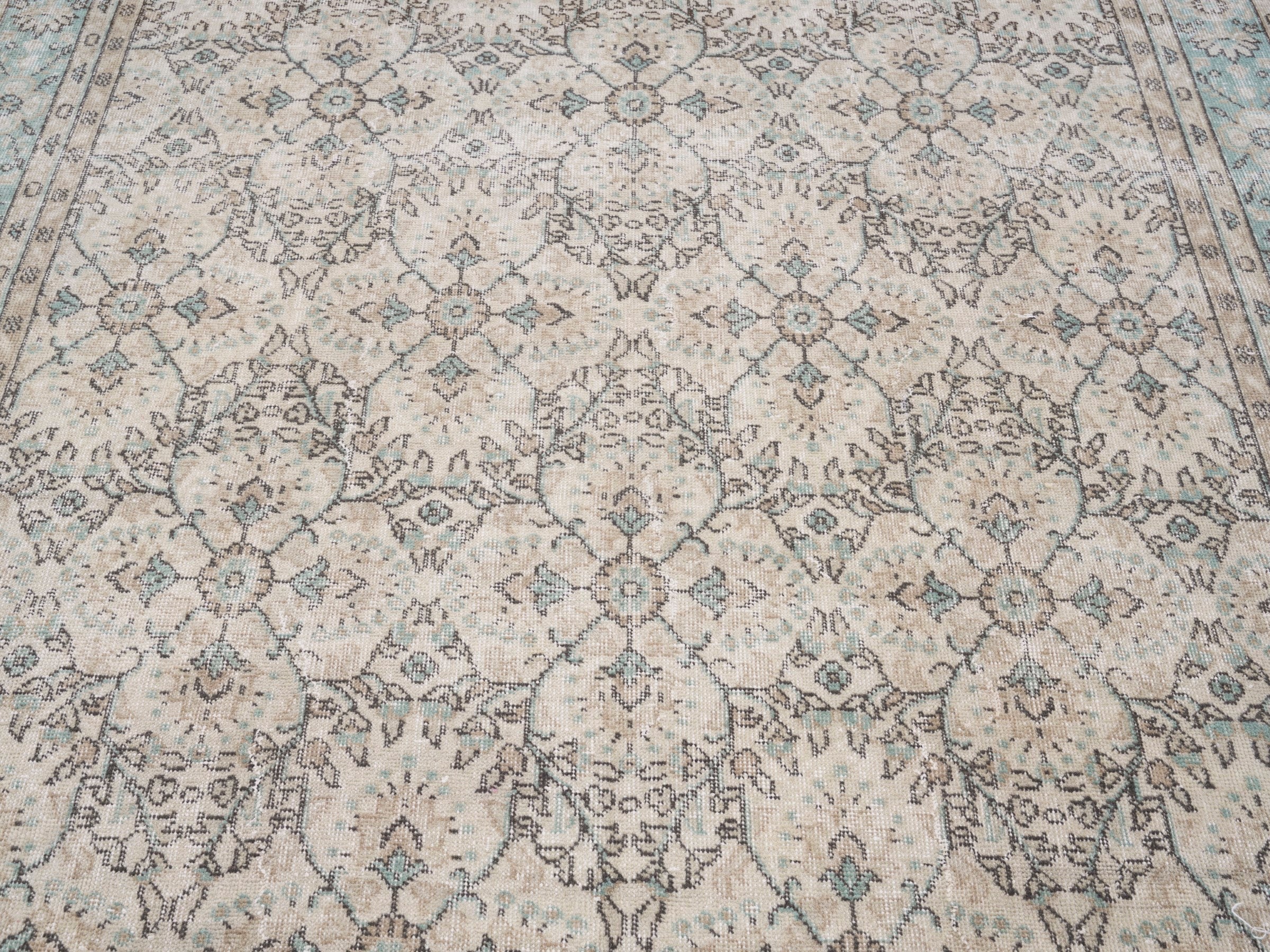 Turkish Isparta area rug in cream and celadon, view 4 of 10