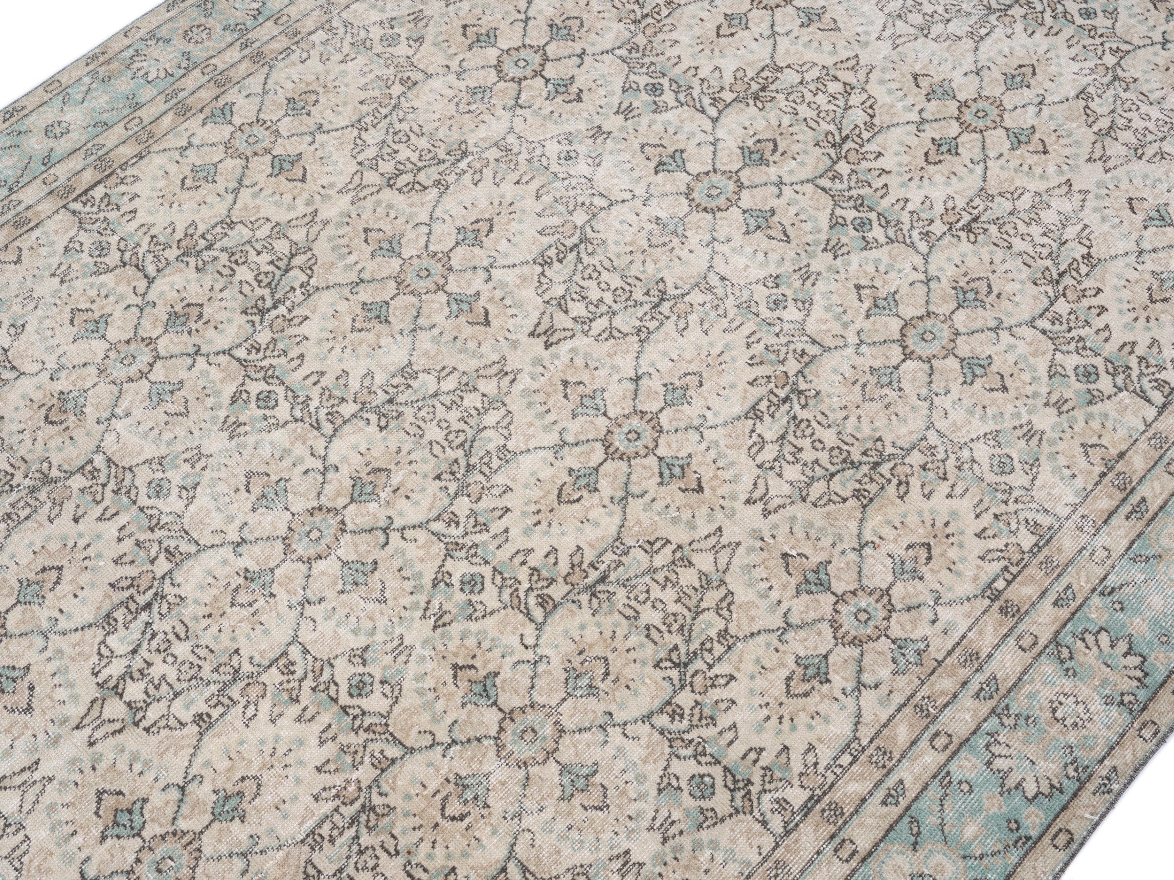 Turkish Isparta area rug in cream and celadon, view 5 of 10