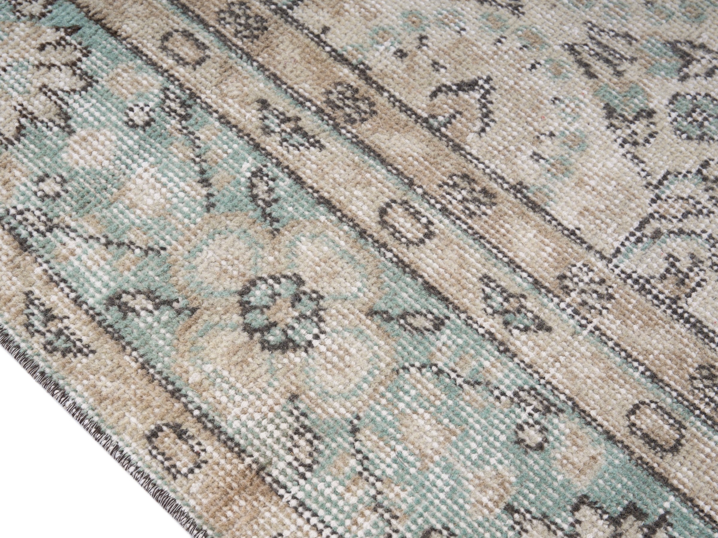 Turkish Isparta area rug in cream and celadon, view 6 of 10