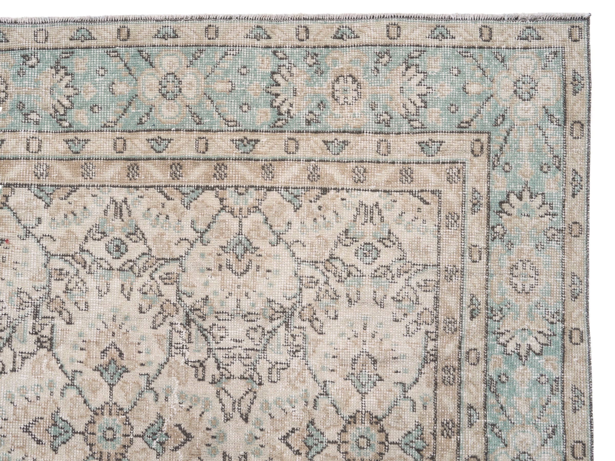 Turkish Isparta area rug in cream and celadon, view 8 of 10