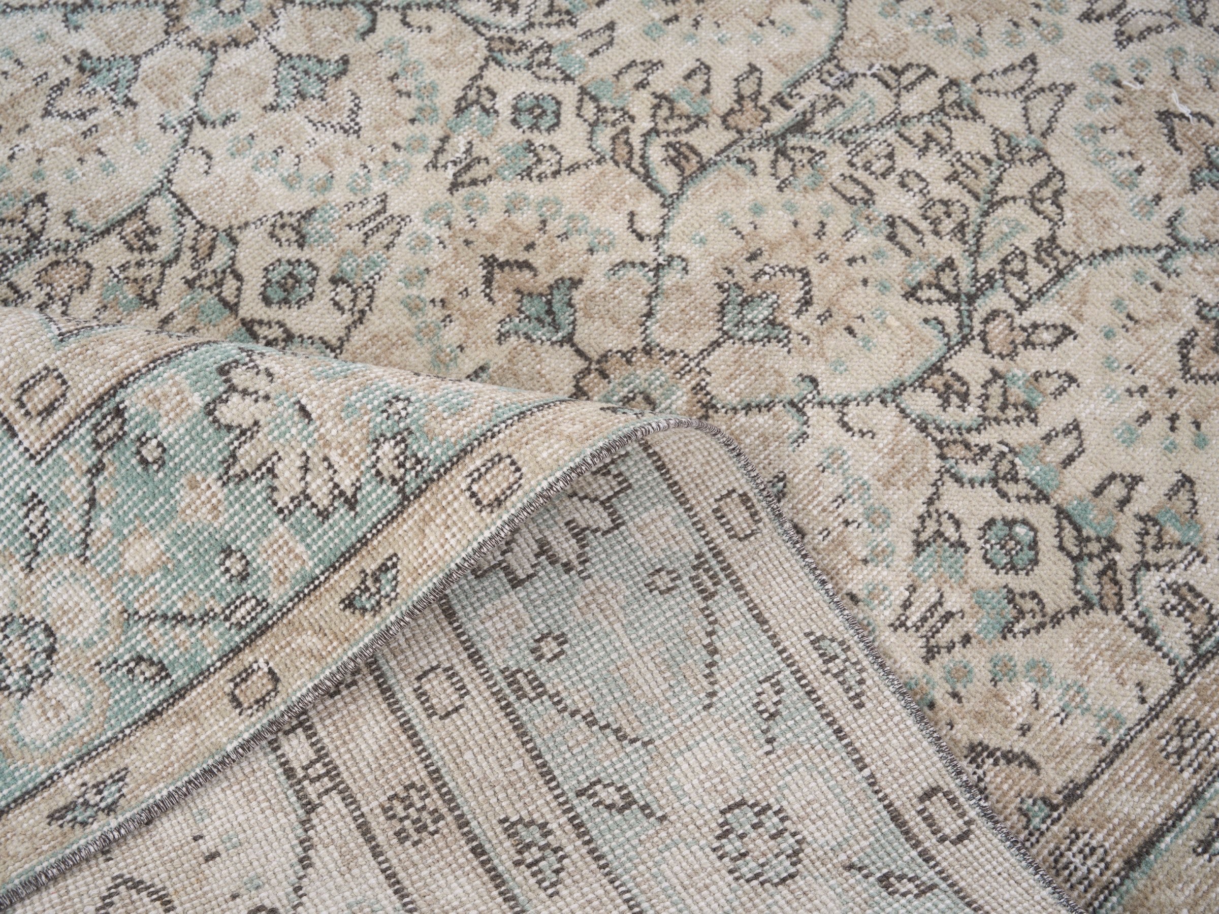 Turkish Isparta area rug in cream and celadon, view 9 of 10