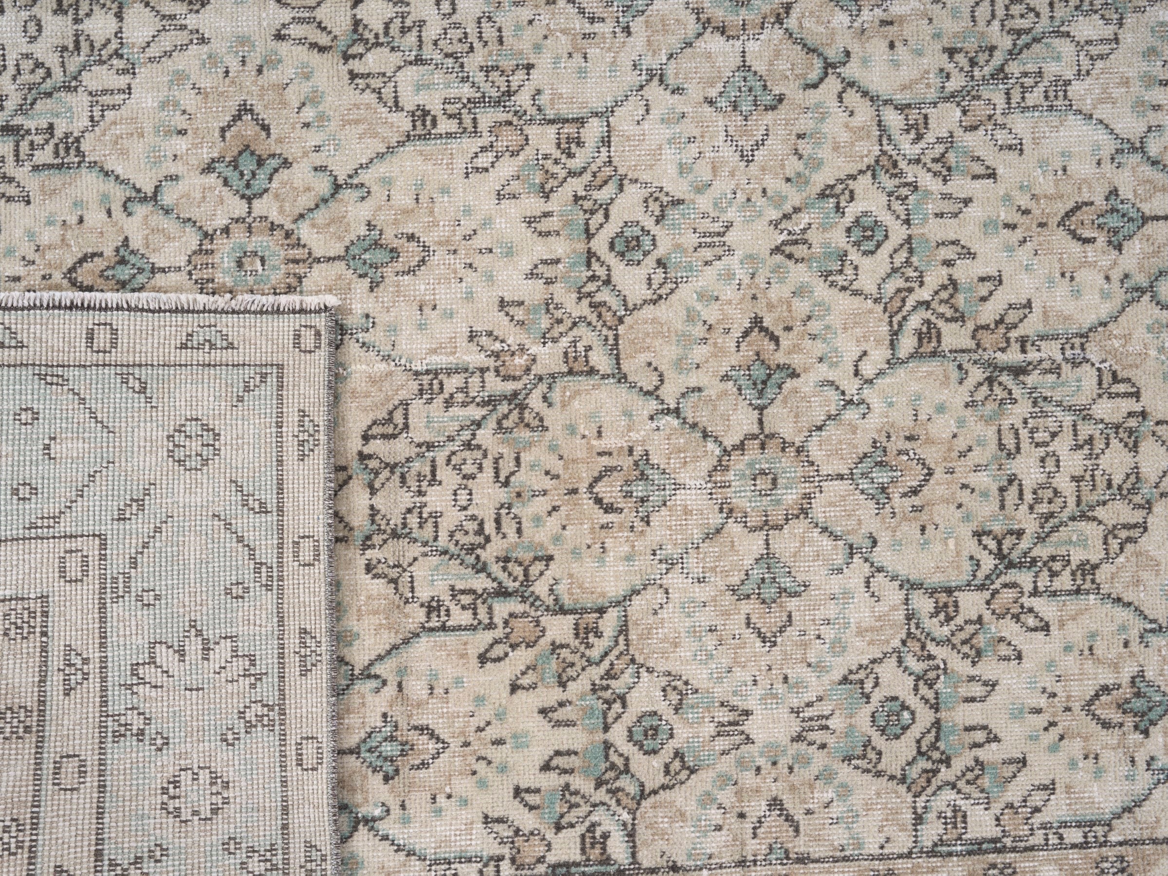 Turkish Isparta area rug in cream and celadon, view 10 of 10