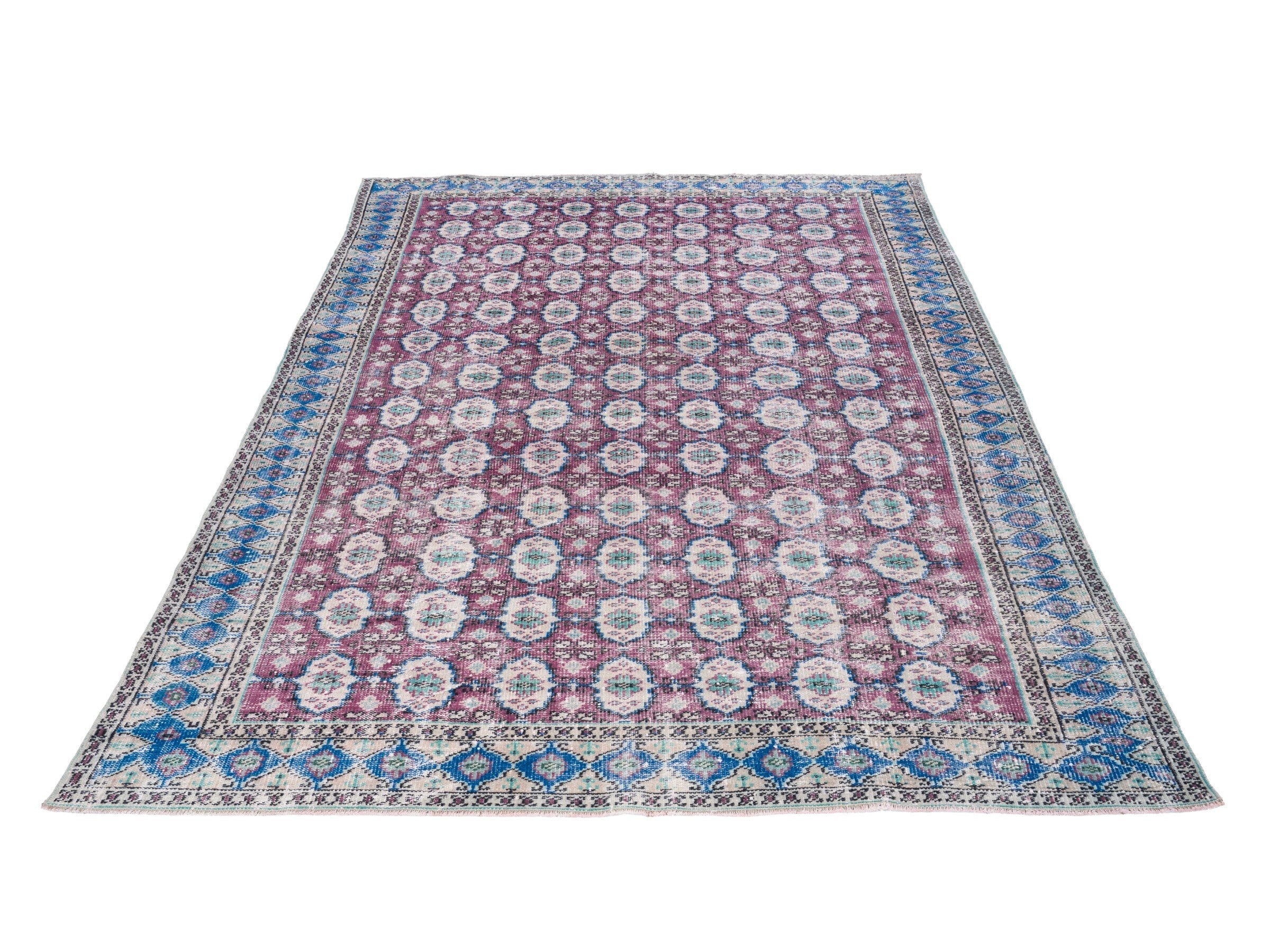 Turkish Manisa area rug in burgundy and navy, view 2 of 10