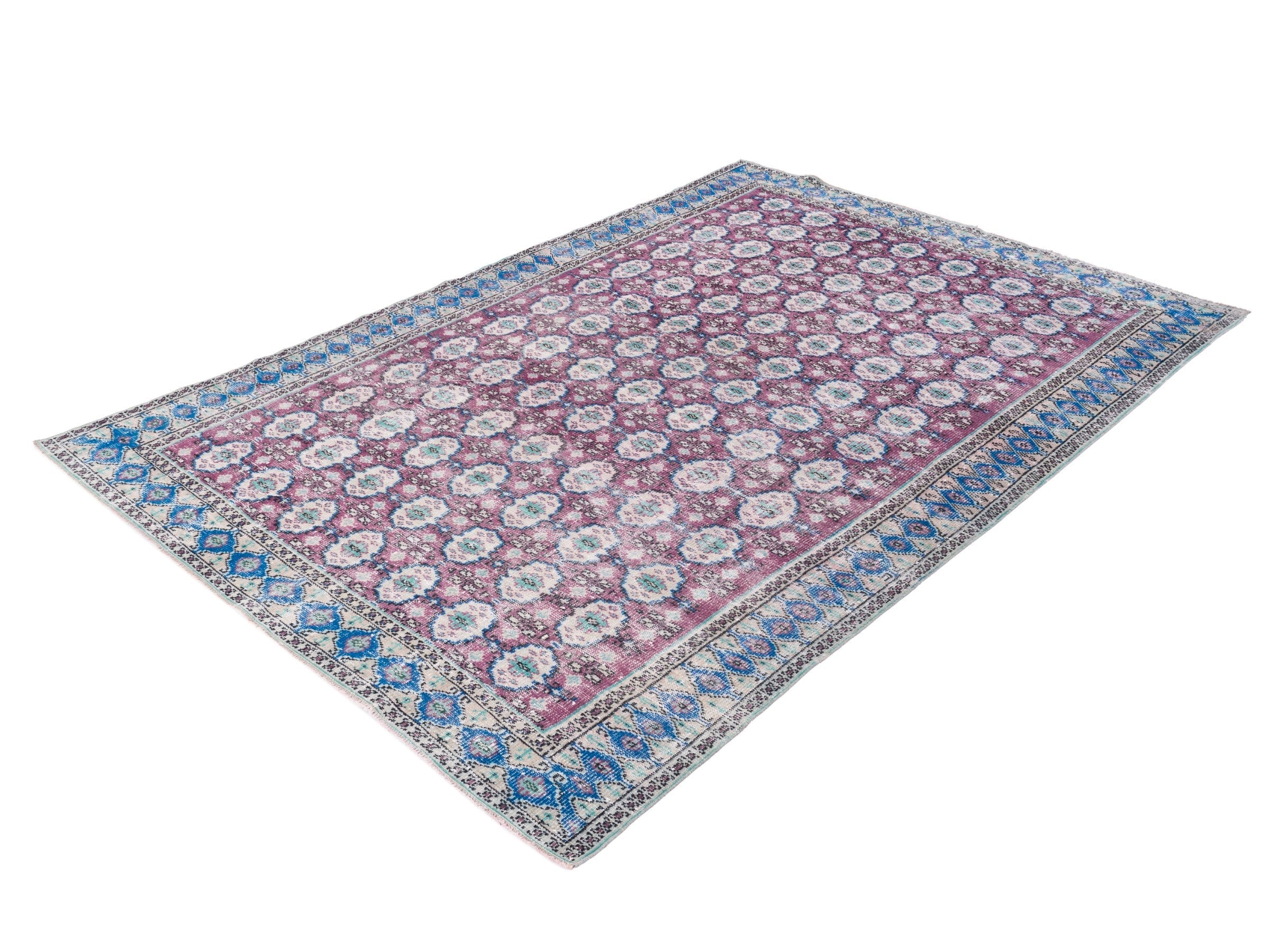 Turkish Manisa area rug in burgundy and navy, view 3 of 10