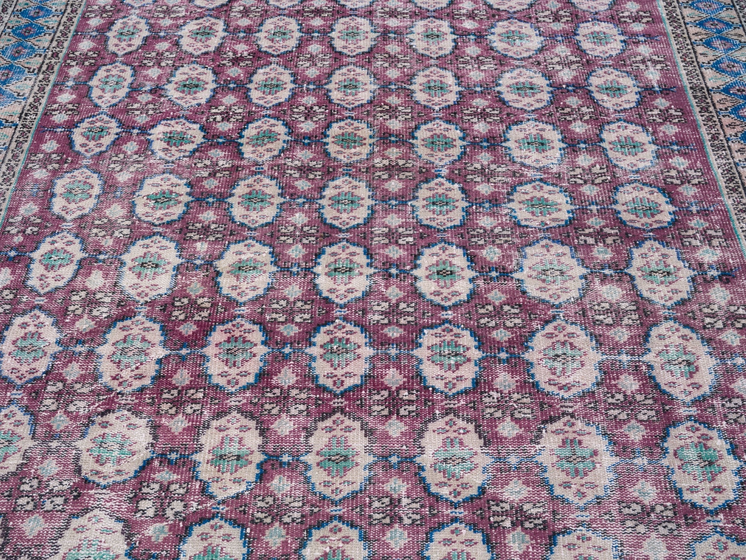 Turkish Manisa area rug in burgundy and navy, view 4 of 10
