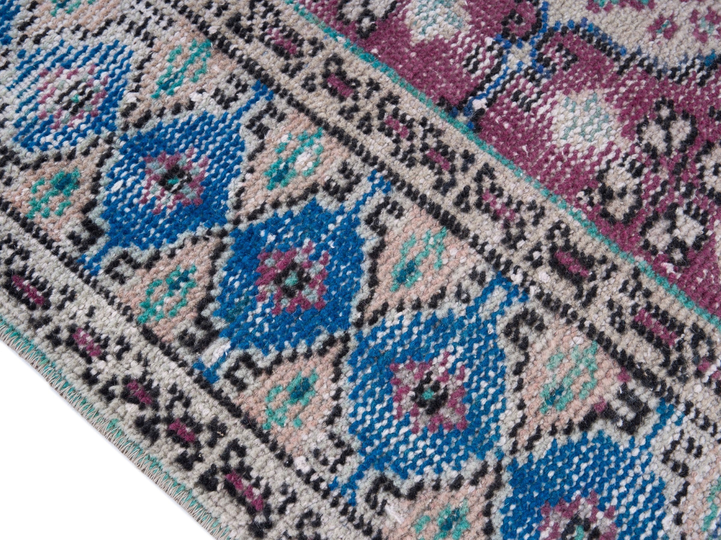 Turkish Manisa area rug in burgundy and navy, view 6 of 10