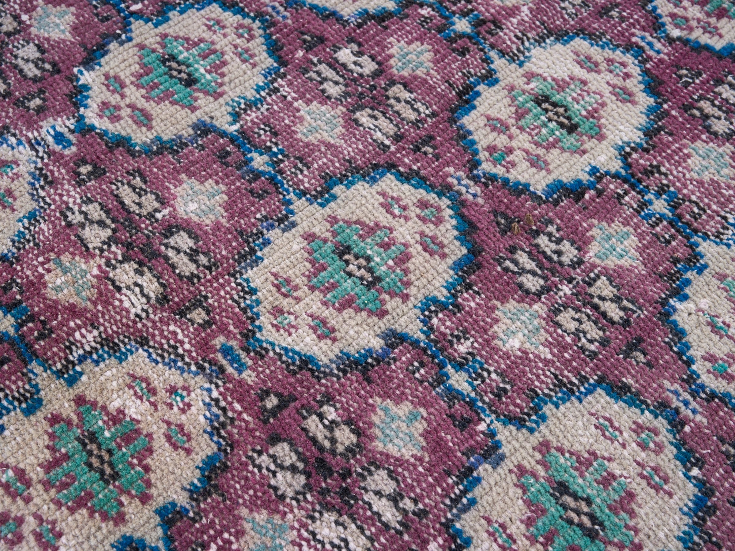 Turkish Manisa area rug in burgundy and navy, view 7 of 10