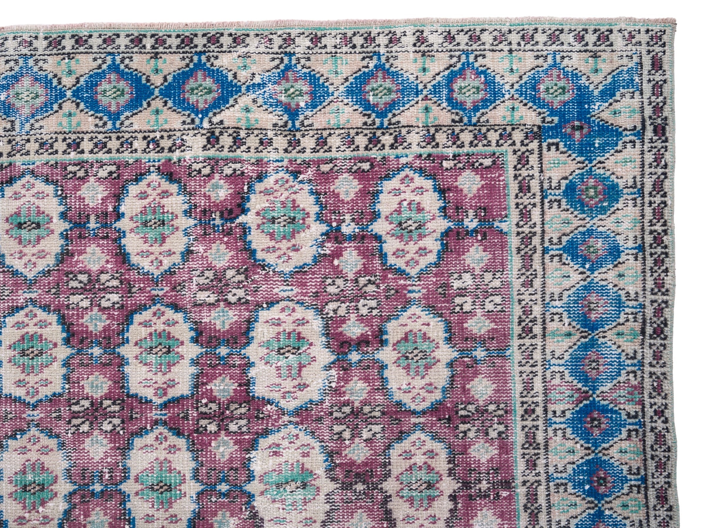 Turkish Manisa area rug in burgundy and navy, view 8 of 10