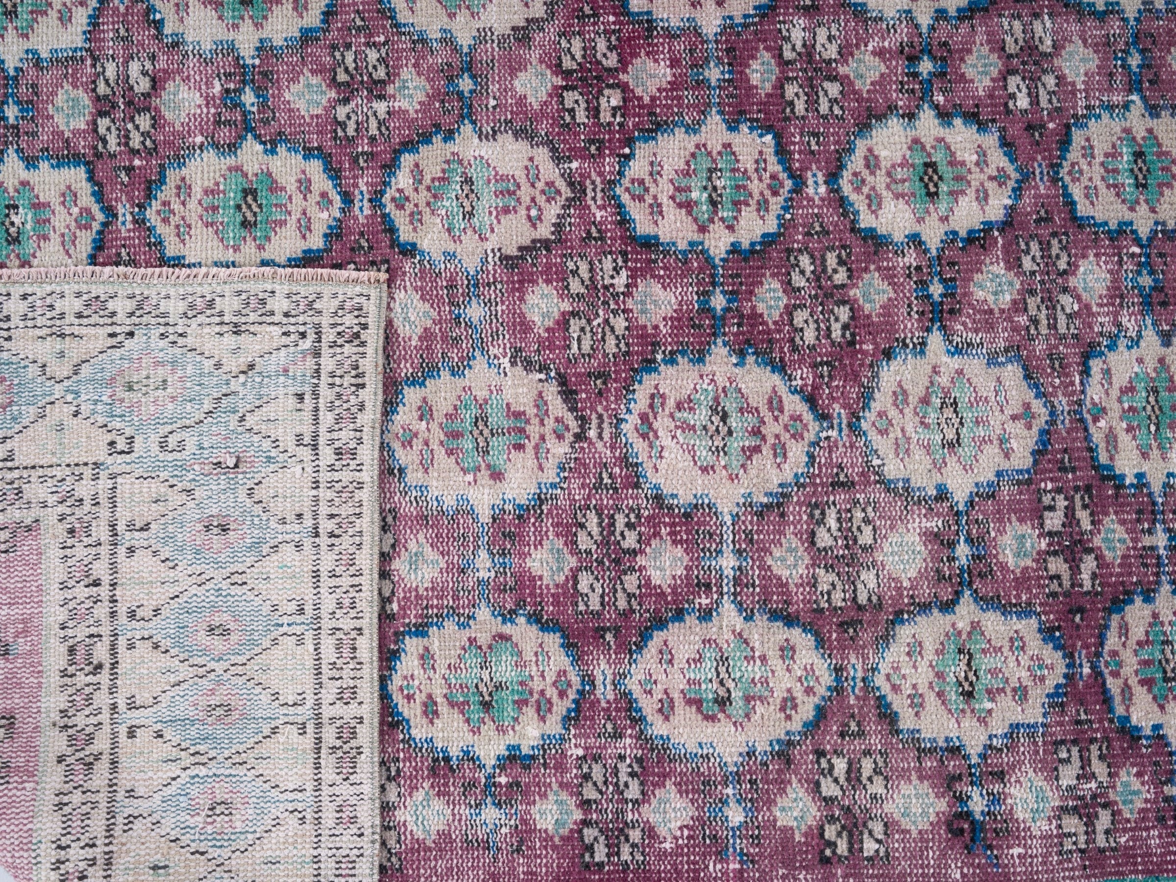 Turkish Manisa area rug in burgundy and navy, view 10 of 10