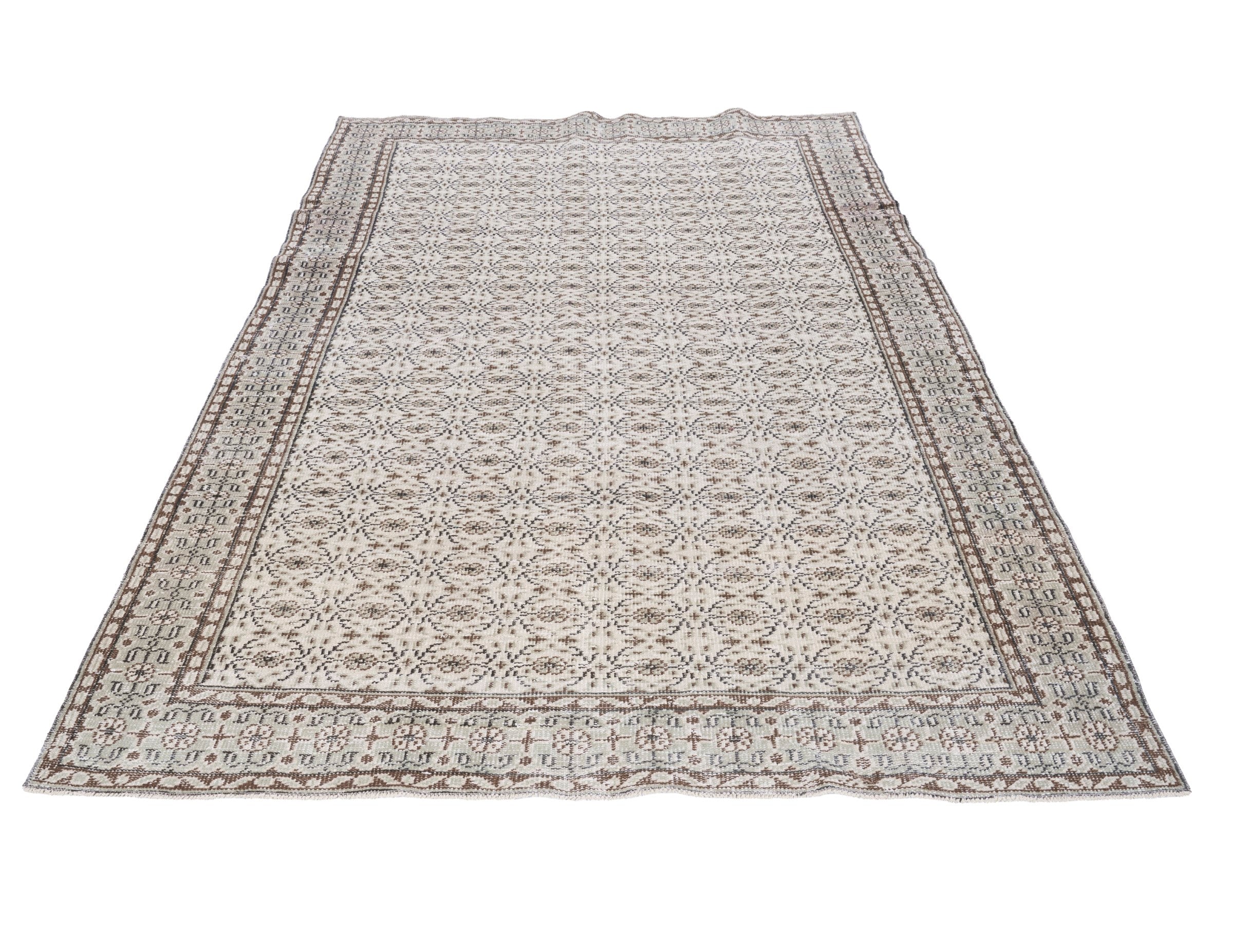Turkish Manisa area rug in cream and taupe, view 2 of 10