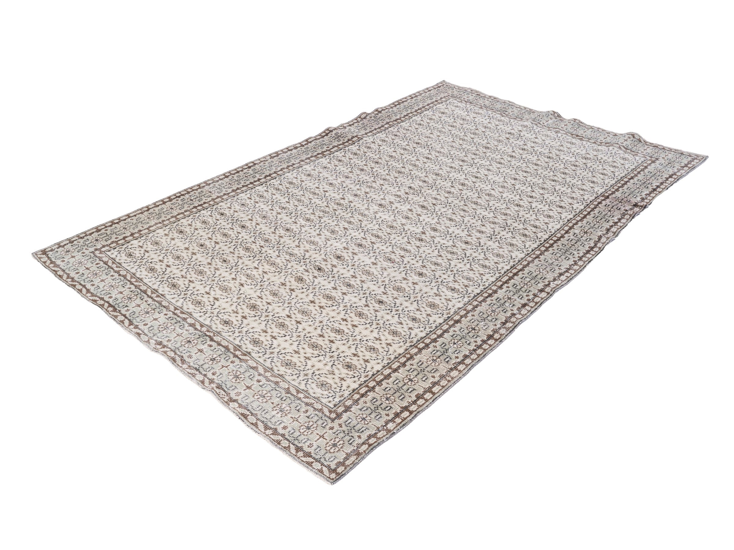 Turkish Manisa area rug in cream and taupe, view 3 of 10