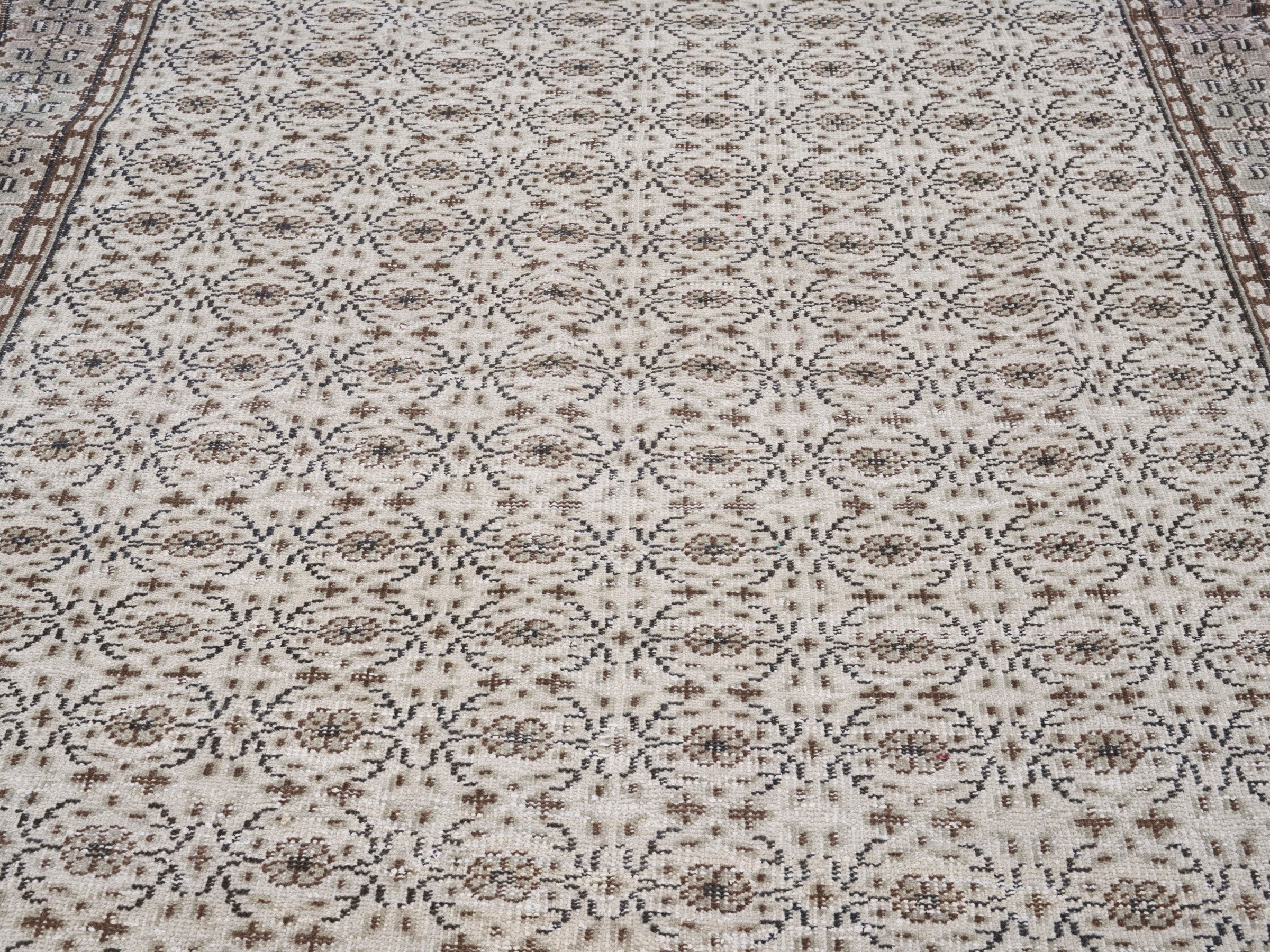 Turkish Manisa area rug in cream and taupe, view 4 of 10