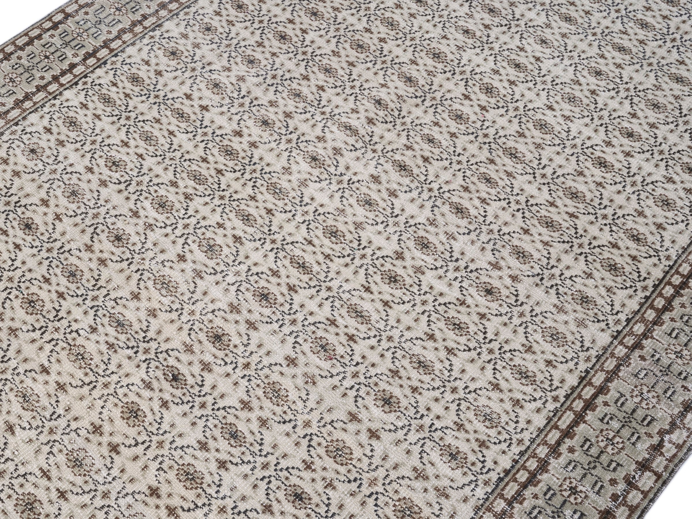 Turkish Manisa area rug in cream and taupe, view 5 of 10
