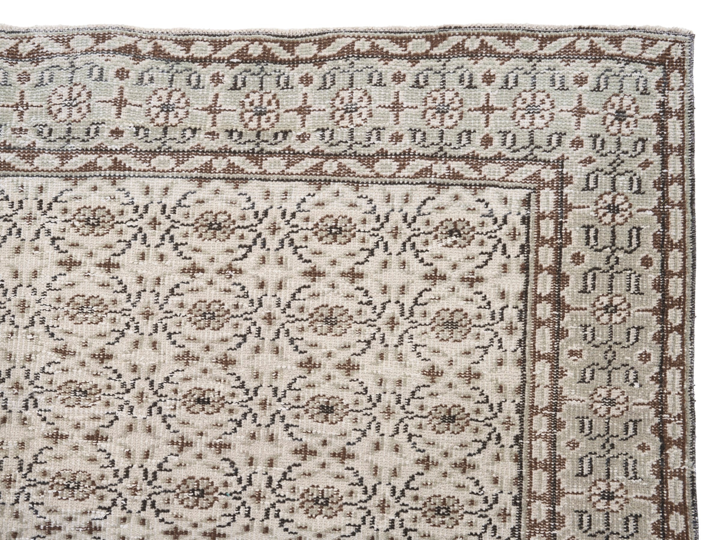 Turkish Manisa area rug in cream and taupe, view 8 of 10