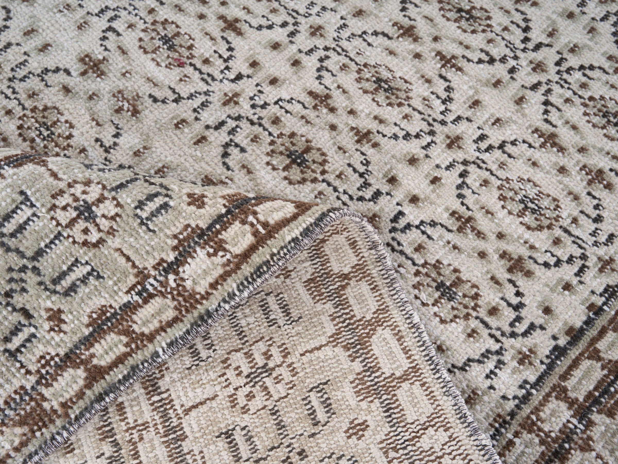 Turkish Manisa area rug in cream and taupe, view 9 of 10
